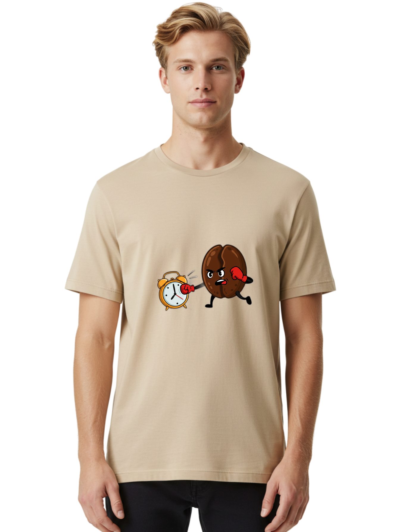 Coffee-Bean-Punching-Alarm-Clock Men'S Graphic Tee, 100% Cotton, Comfortable Casual Summer Wear, Machine Washable, Vintage Camera, Old Camera, Antique Camera, Black Camera, Classic Photography, Photography Equipment, Nostalgic Device, Bam073