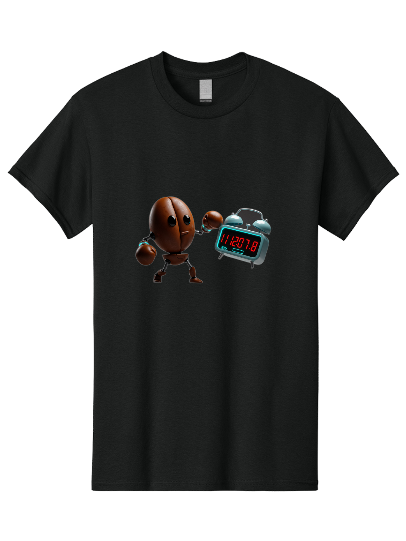 Coffee-Bean-Robot-Punching-Alarm-Clock Men'S Graphic Tee, 100% Cotton, Comfortable Casual Summer Wear, Machine Washable, Vintage Camera, Old Camera, Antique Camera, Black Camera, Classic Photography, Photography Equipment, Nostalgic Device, Bam074