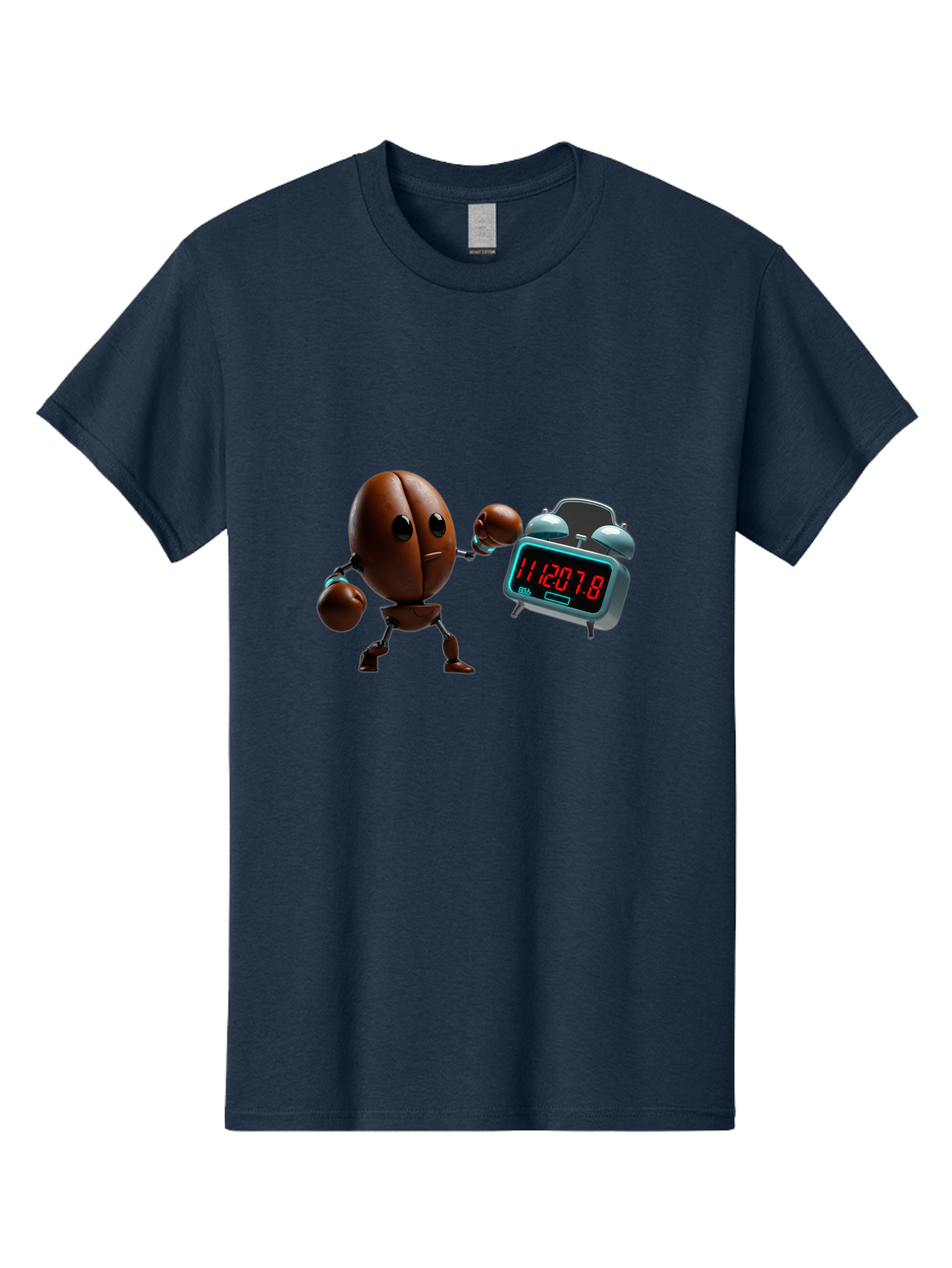 Coffee-Bean-Robot-Punching-Alarm-Clock Men'S Graphic Tee, 100% Cotton, Comfortable Casual Summer Wear, Machine Washable, Vintage Camera, Old Camera, Antique Camera, Black Camera, Classic Photography, Photography Equipment, Nostalgic Device, Bam074