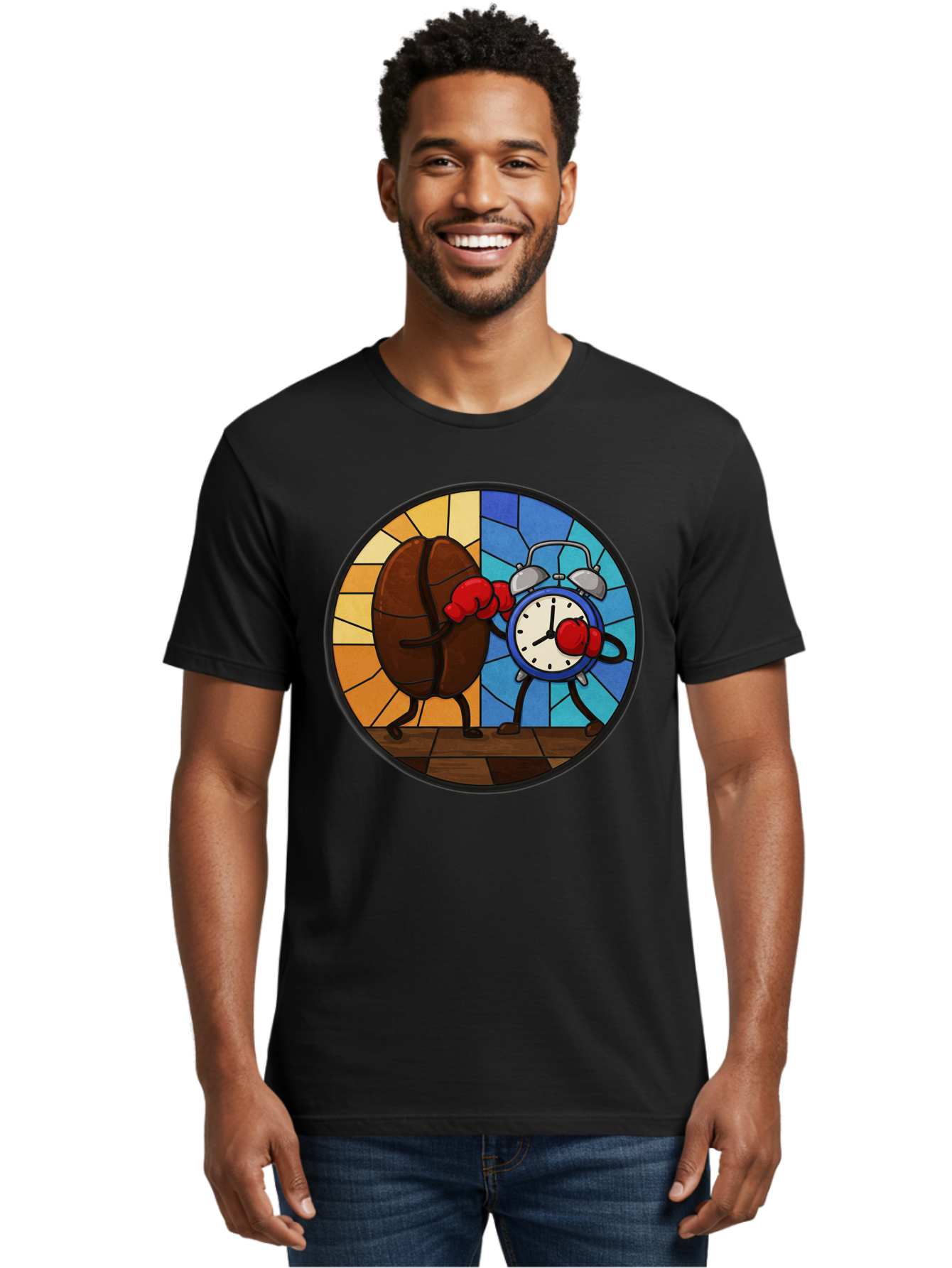 Coffee-Bean-Vs-Alarm-Clock-1 Men'S Graphic Tee, 100% Cotton, Comfortable Casual Summer Wear, Machine Washable, Vintage Camera, Old Camera, Antique Camera, Black Camera, Classic Photography, Photography Equipment, Nostalgic Device, Film Camera, Bam075