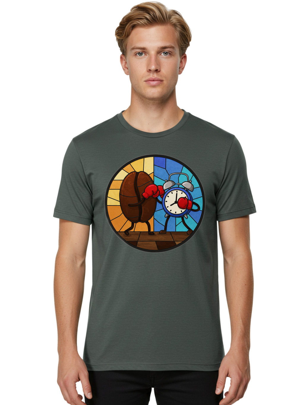 Coffee-Bean-Vs-Alarm-Clock-1 Men'S Graphic Tee, 100% Cotton, Comfortable Casual Summer Wear, Machine Washable, Vintage Camera, Old Camera, Antique Camera, Black Camera, Classic Photography, Photography Equipment, Nostalgic Device, Film Camera, Bam075