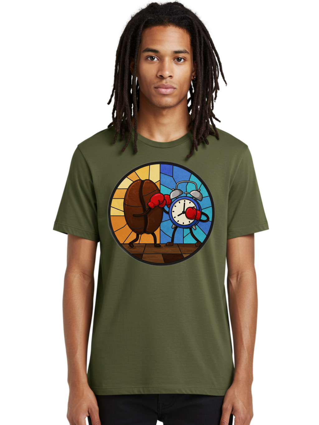 Coffee-Bean-Vs-Alarm-Clock-1 Men'S Graphic Tee, 100% Cotton, Comfortable Casual Summer Wear, Machine Washable, Vintage Camera, Old Camera, Antique Camera, Black Camera, Classic Photography, Photography Equipment, Nostalgic Device, Film Camera, Bam075