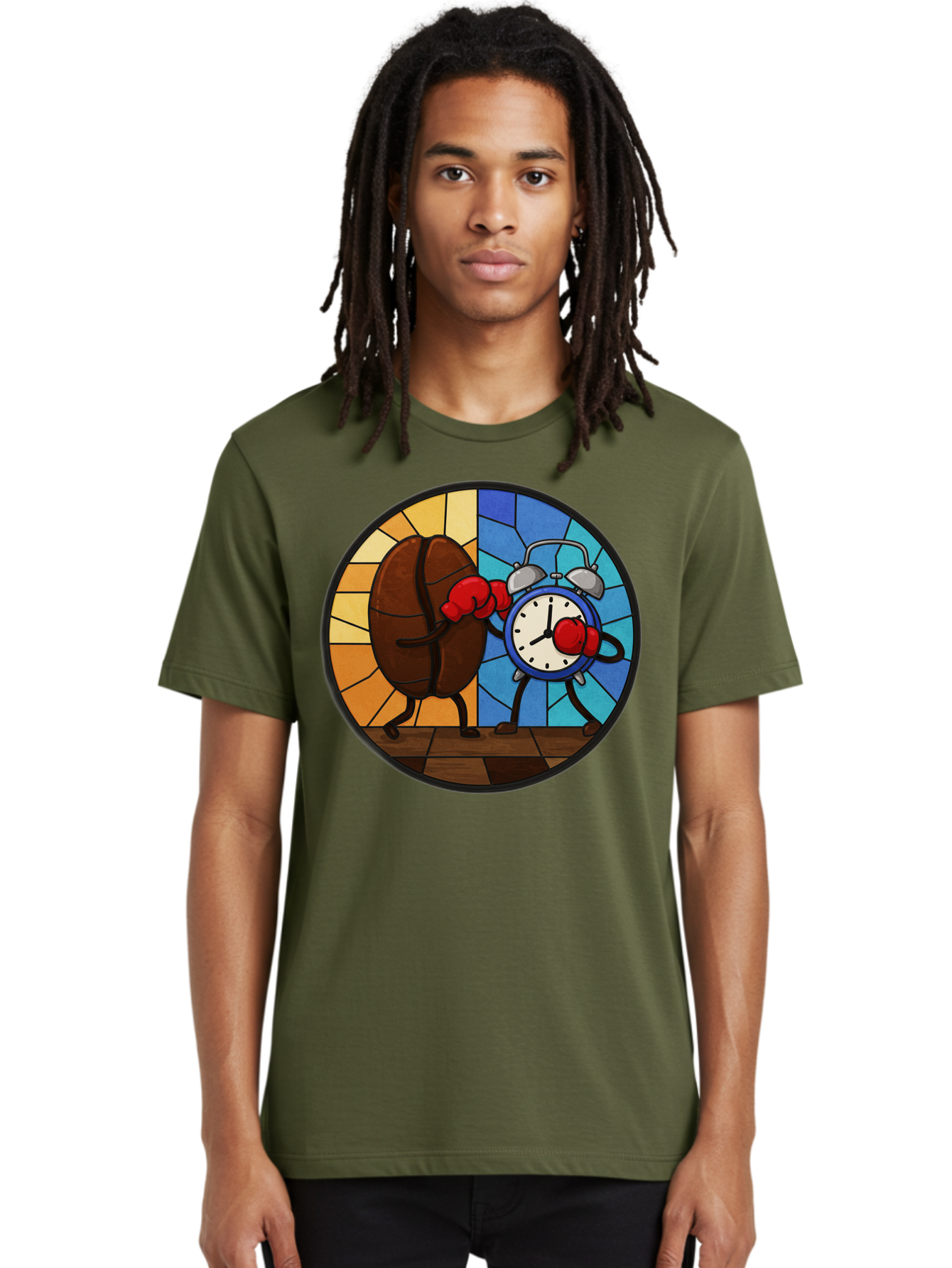Coffee-Bean-Vs-Alarm-Clock-1 Men'S Graphic Tee, 100% Cotton, Comfortable Casual Summer Wear, Machine Washable, Vintage Camera, Old Camera, Antique Camera, Black Camera, Classic Photography, Photography Equipment, Nostalgic Device, Film Camera, Bam075