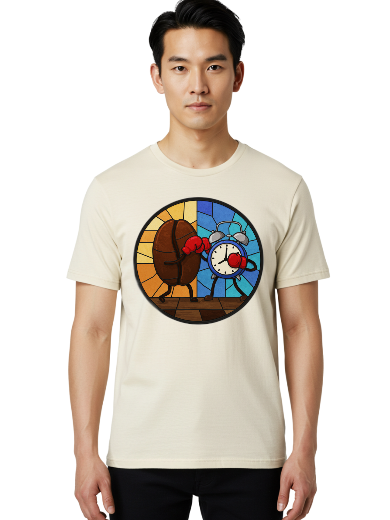Coffee-Bean-Vs-Alarm-Clock-1 Men'S Graphic Tee, 100% Cotton, Comfortable Casual Summer Wear, Machine Washable, Vintage Camera, Old Camera, Antique Camera, Black Camera, Classic Photography, Photography Equipment, Nostalgic Device, Film Camera, Bam075