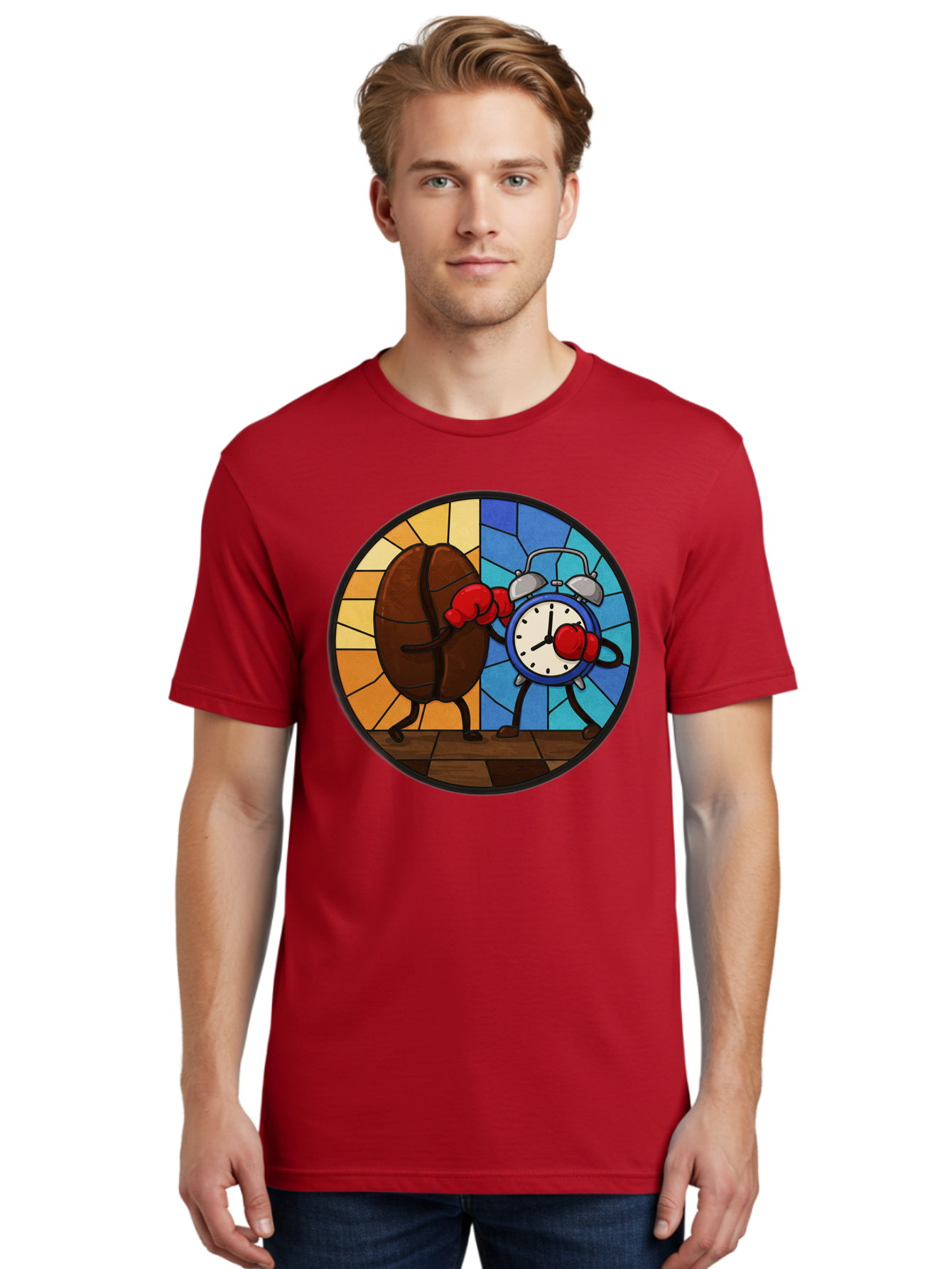 Coffee-Bean-Vs-Alarm-Clock-1 Men'S Graphic Tee, 100% Cotton, Comfortable Casual Summer Wear, Machine Washable, Vintage Camera, Old Camera, Antique Camera, Black Camera, Classic Photography, Photography Equipment, Nostalgic Device, Film Camera, Bam075