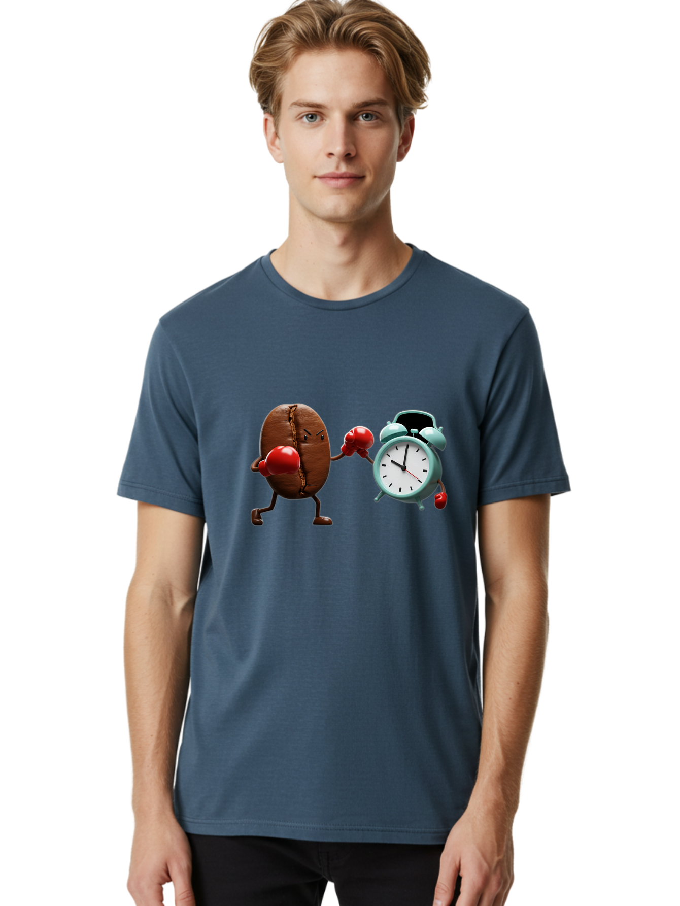Coffee-Bean-Vs-Alarm-Clock-2 Men'S Graphic Tee, 100% Cotton, Comfortable Casual Summer Wear, Machine Washable, Vintage Camera, Old Camera, Antique Camera, Black Camera, Classic Photography, Photography Equipment, Nostalgic Device, Film Camera, Bam076