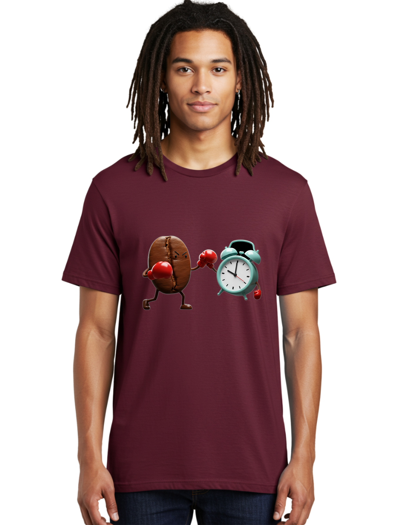 Coffee-Bean-Vs-Alarm-Clock-2 Men'S Graphic Tee, 100% Cotton, Comfortable Casual Summer Wear, Machine Washable, Vintage Camera, Old Camera, Antique Camera, Black Camera, Classic Photography, Photography Equipment, Nostalgic Device, Film Camera, Bam076