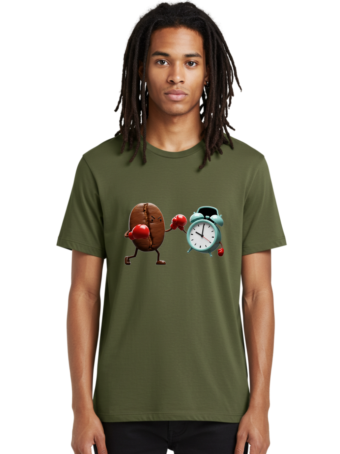 Coffee-Bean-Vs-Alarm-Clock-2 Men'S Graphic Tee, 100% Cotton, Comfortable Casual Summer Wear, Machine Washable, Vintage Camera, Old Camera, Antique Camera, Black Camera, Classic Photography, Photography Equipment, Nostalgic Device, Film Camera, Bam076