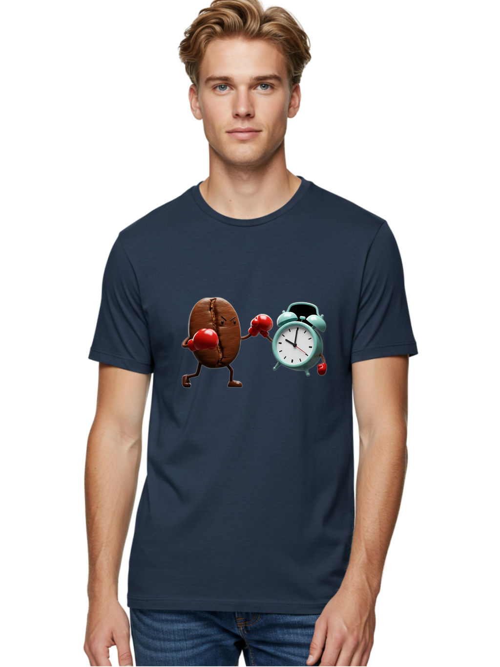 Coffee-Bean-Vs-Alarm-Clock-2 Men'S Graphic Tee, 100% Cotton, Comfortable Casual Summer Wear, Machine Washable, Vintage Camera, Old Camera, Antique Camera, Black Camera, Classic Photography, Photography Equipment, Nostalgic Device, Film Camera, Bam076