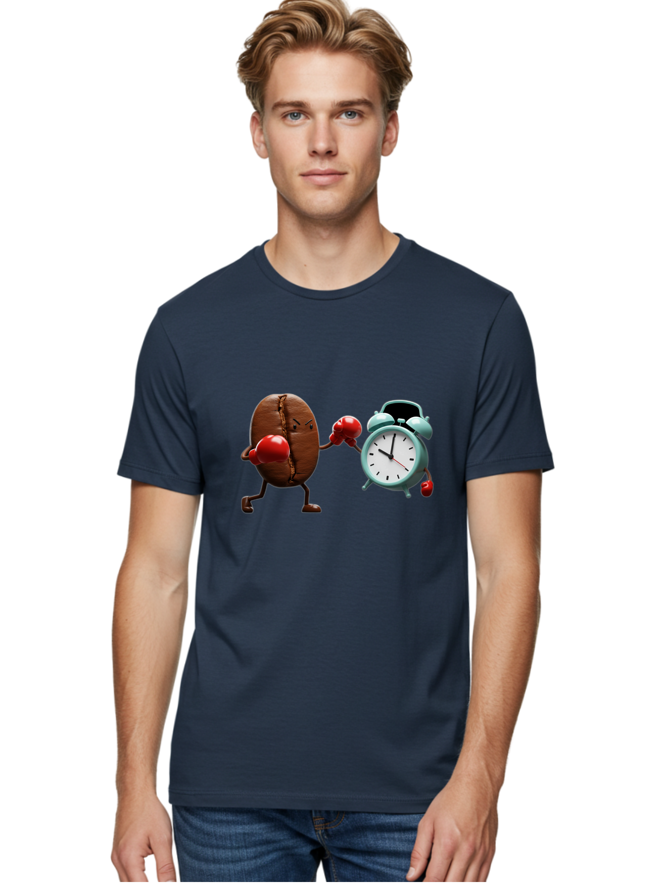 Coffee-Bean-Vs-Alarm-Clock-2 Men'S Graphic Tee, 100% Cotton, Comfortable Casual Summer Wear, Machine Washable, Vintage Camera, Old Camera, Antique Camera, Black Camera, Classic Photography, Photography Equipment, Nostalgic Device, Film Camera, Bam076