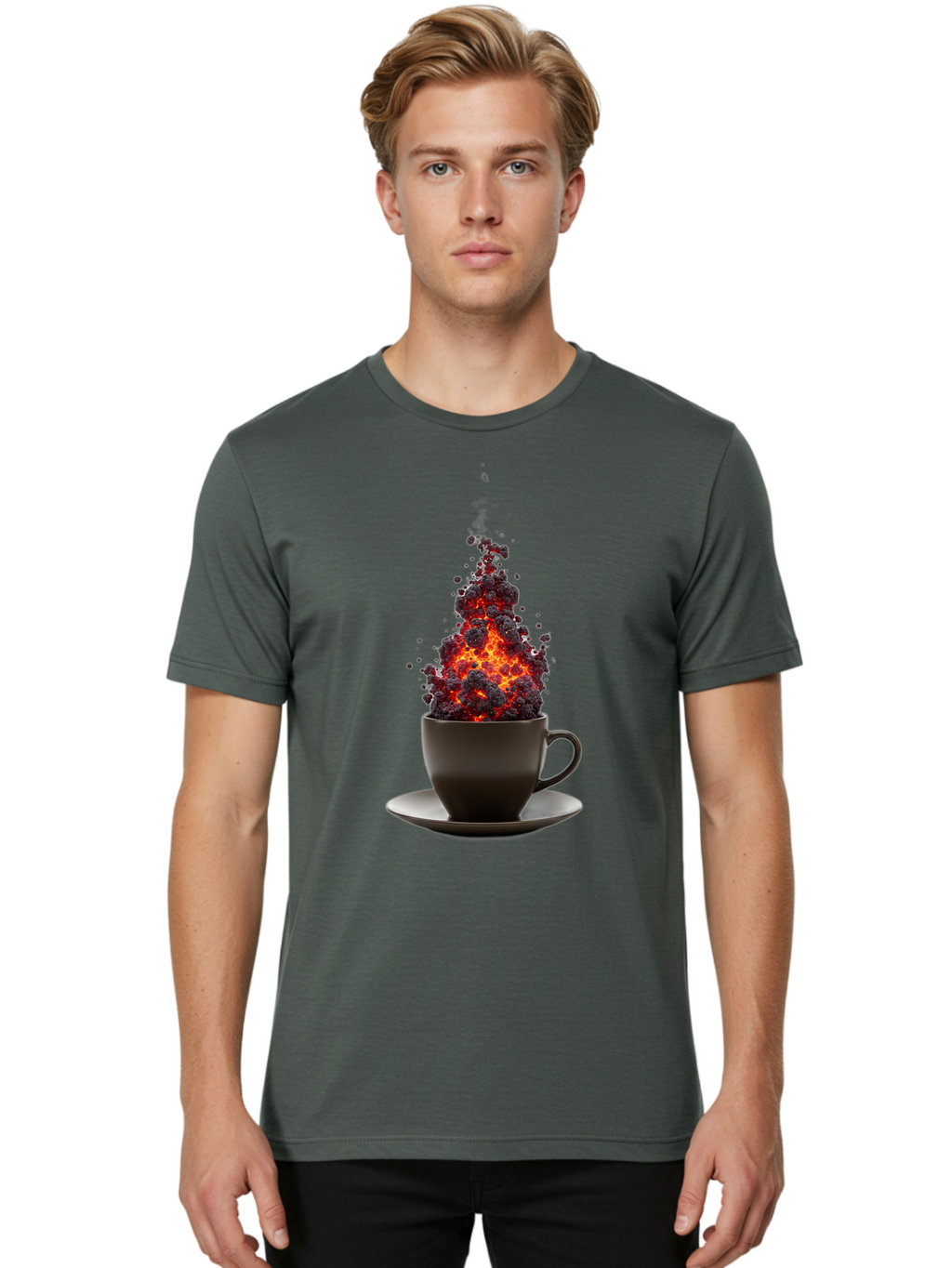 Coffee-Cup-Erupting Men'S Graphic Tee, 100% Cotton, Comfortable Casual Summer Wear, Machine Washable, Vintage Camera, Old Camera, Antique Camera, Black Camera, Classic Photography, Photography Equipment, Nostalgic Device, Film Camera, Bam081