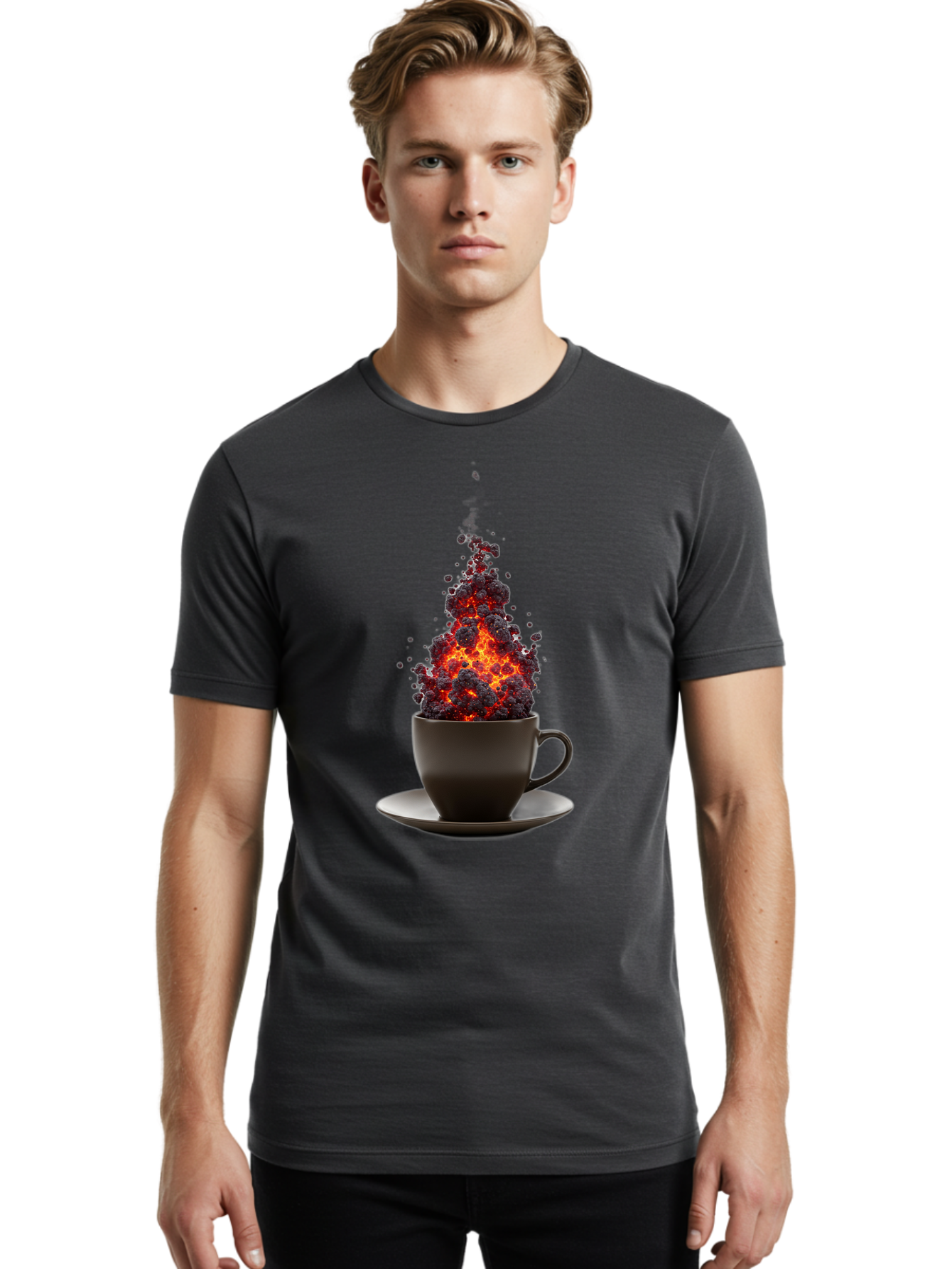Coffee-Cup-Erupting Men'S Graphic Tee, 100% Cotton, Comfortable Casual Summer Wear, Machine Washable, Vintage Camera, Old Camera, Antique Camera, Black Camera, Classic Photography, Photography Equipment, Nostalgic Device, Film Camera, Bam081