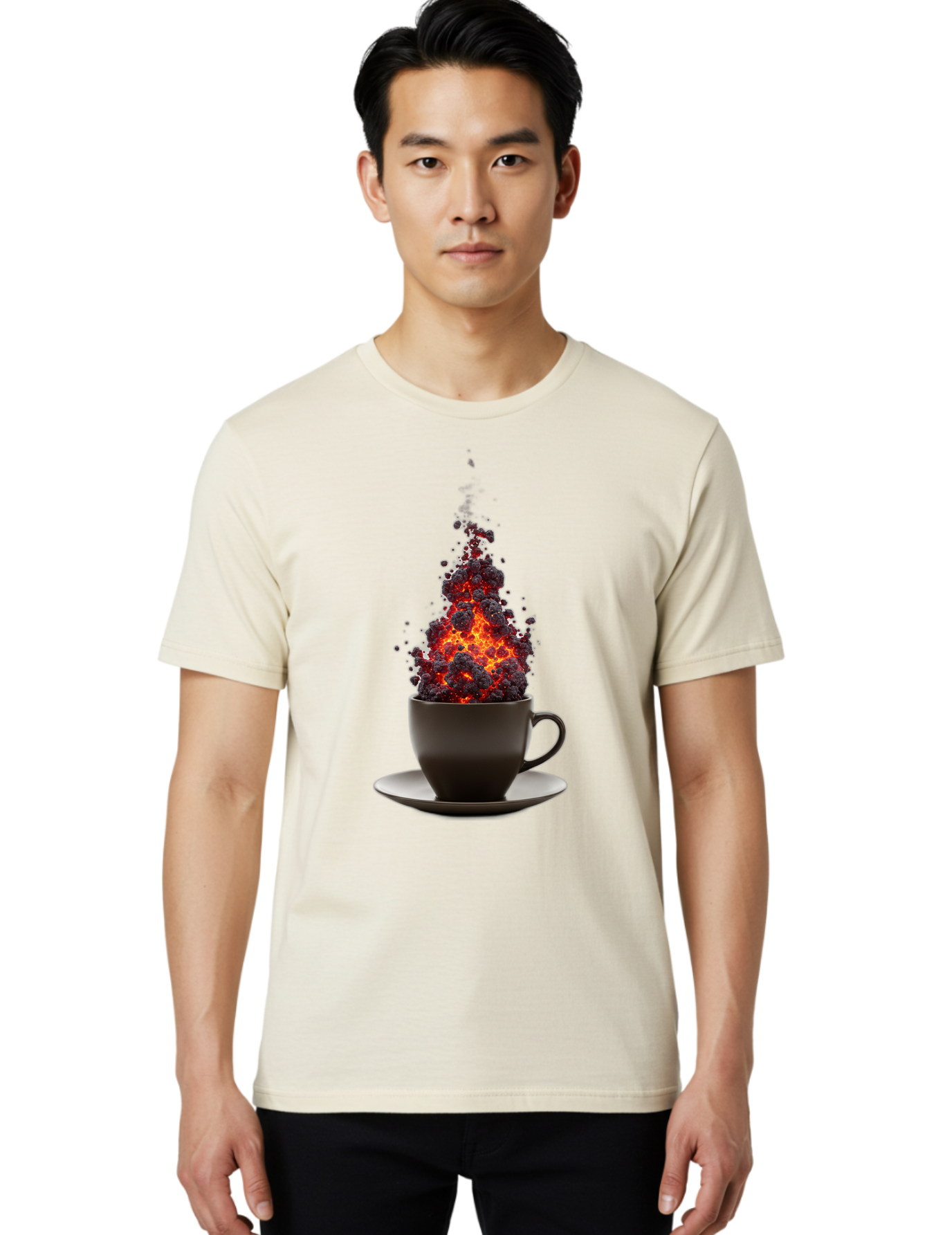 Coffee-Cup-Erupting Men'S Graphic Tee, 100% Cotton, Comfortable Casual Summer Wear, Machine Washable, Vintage Camera, Old Camera, Antique Camera, Black Camera, Classic Photography, Photography Equipment, Nostalgic Device, Film Camera, Bam081