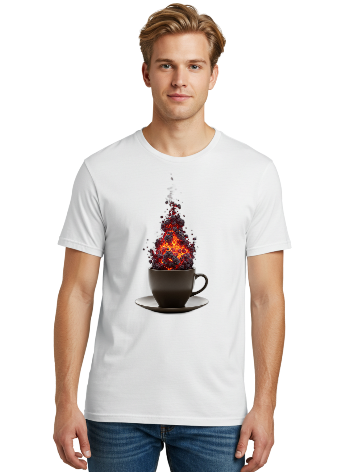 Coffee-Cup-Erupting Men'S Graphic Tee, 100% Cotton, Comfortable Casual Summer Wear, Machine Washable, Vintage Camera, Old Camera, Antique Camera, Black Camera, Classic Photography, Photography Equipment, Nostalgic Device, Film Camera, Bam081