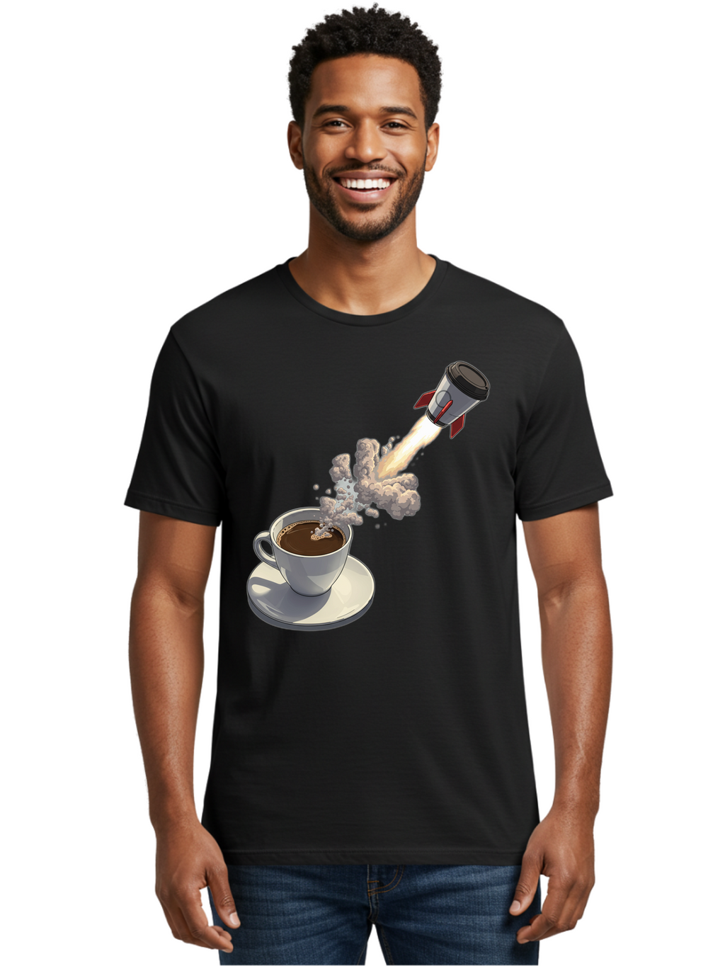 Coffee-Cup-Rocket Men'S Graphic Tee, 100% Cotton, Comfortable Casual Summer Wear, Machine Washable, Vintage Camera, Old Camera, Antique Camera, Black Camera, Classic Photography, Photography Equipment, Nostalgic Device, Film Camera, Camera Art Bam082