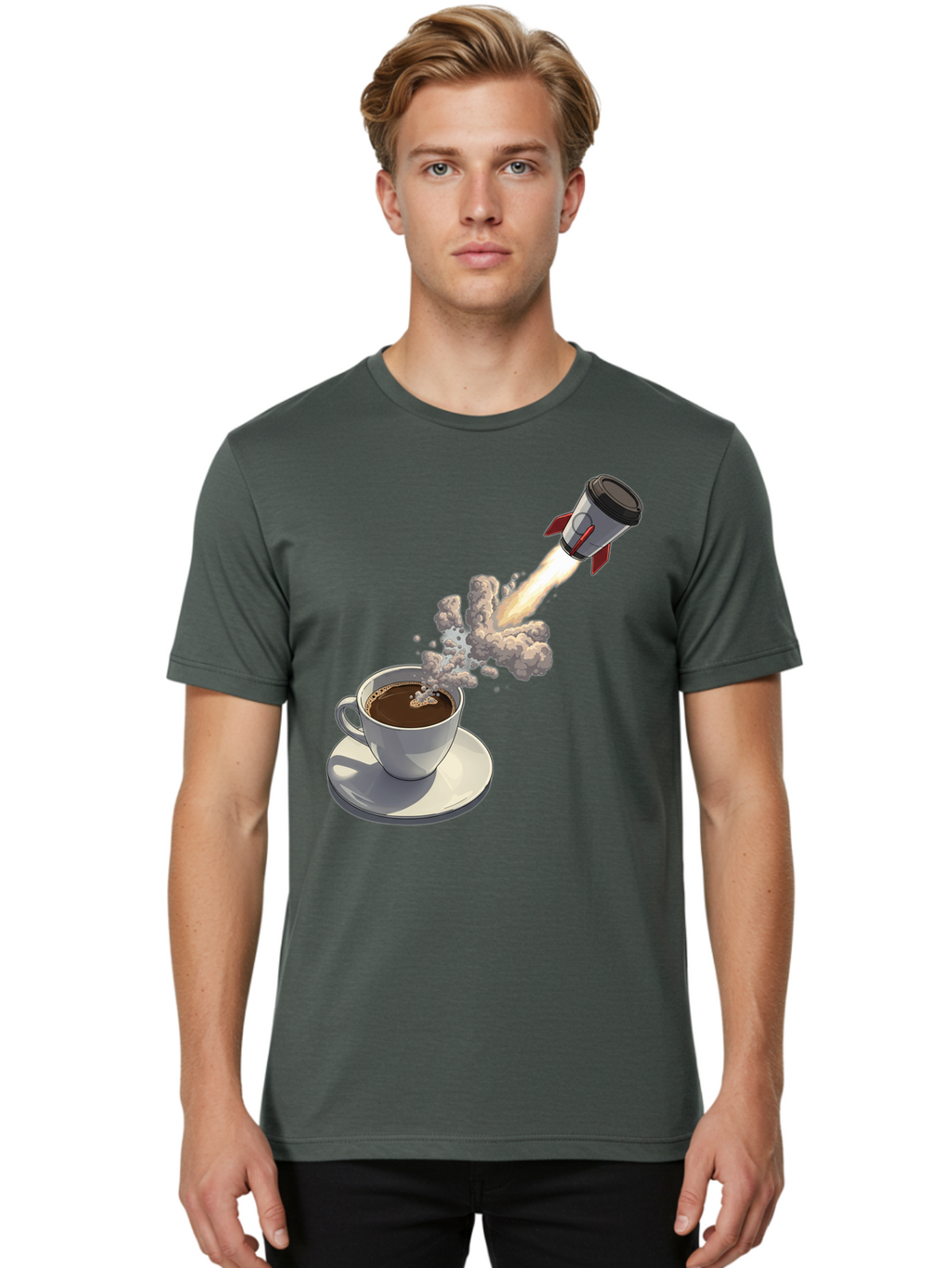 Coffee-Cup-Rocket Men'S Graphic Tee, 100% Cotton, Comfortable Casual Summer Wear, Machine Washable, Vintage Camera, Old Camera, Antique Camera, Black Camera, Classic Photography, Photography Equipment, Nostalgic Device, Film Camera, Camera Art Bam082