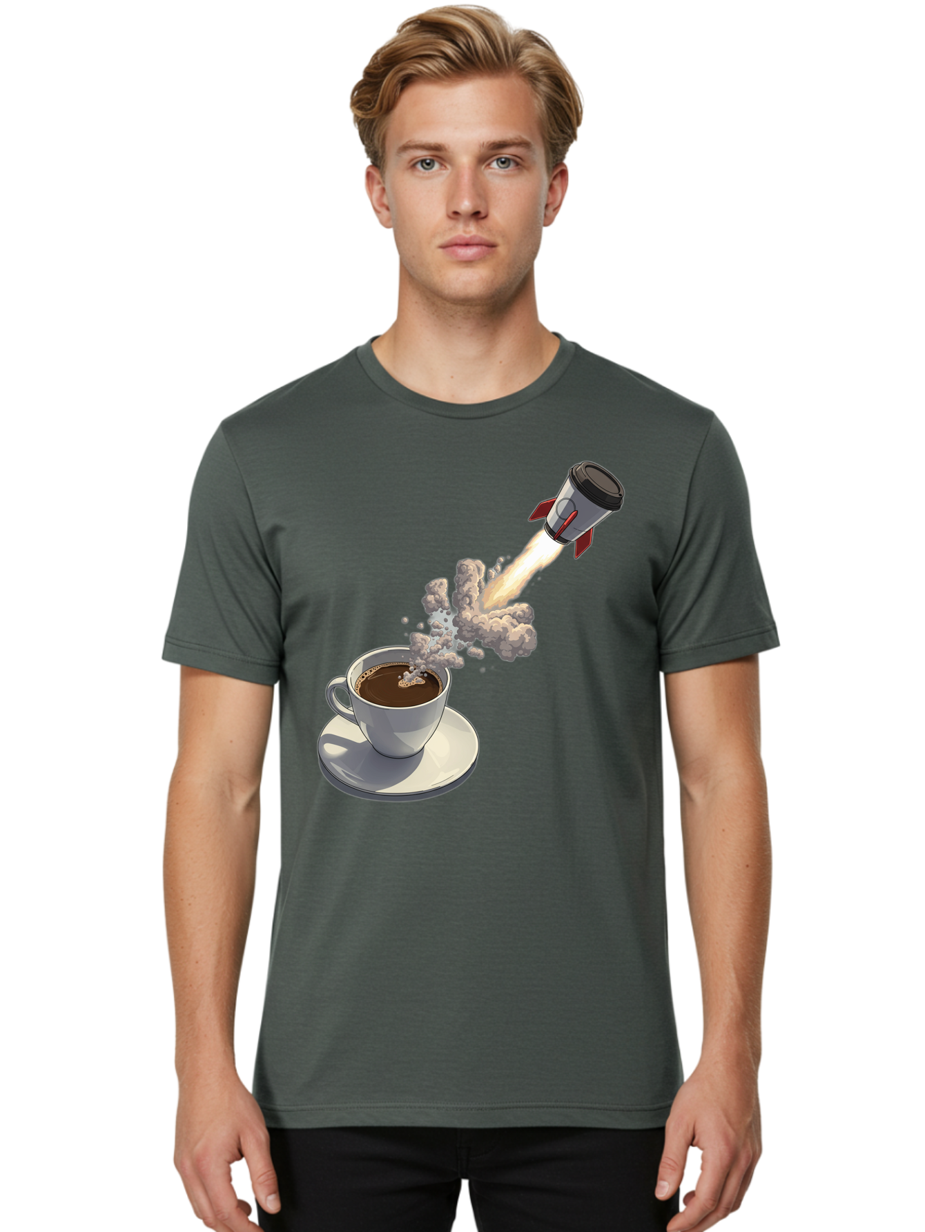 Coffee-Cup-Rocket Men'S Graphic Tee, 100% Cotton, Comfortable Casual Summer Wear, Machine Washable, Vintage Camera, Old Camera, Antique Camera, Black Camera, Classic Photography, Photography Equipment, Nostalgic Device, Film Camera, Camera Art Bam082