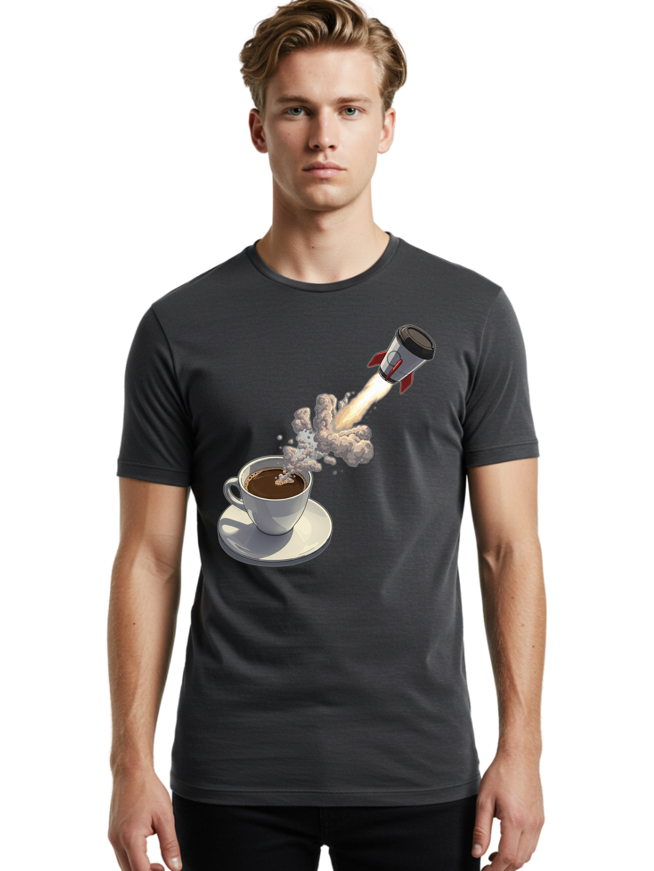 Coffee-Cup-Rocket Men'S Graphic Tee, 100% Cotton, Comfortable Casual Summer Wear, Machine Washable, Vintage Camera, Old Camera, Antique Camera, Black Camera, Classic Photography, Photography Equipment, Nostalgic Device, Film Camera, Camera Art Bam082