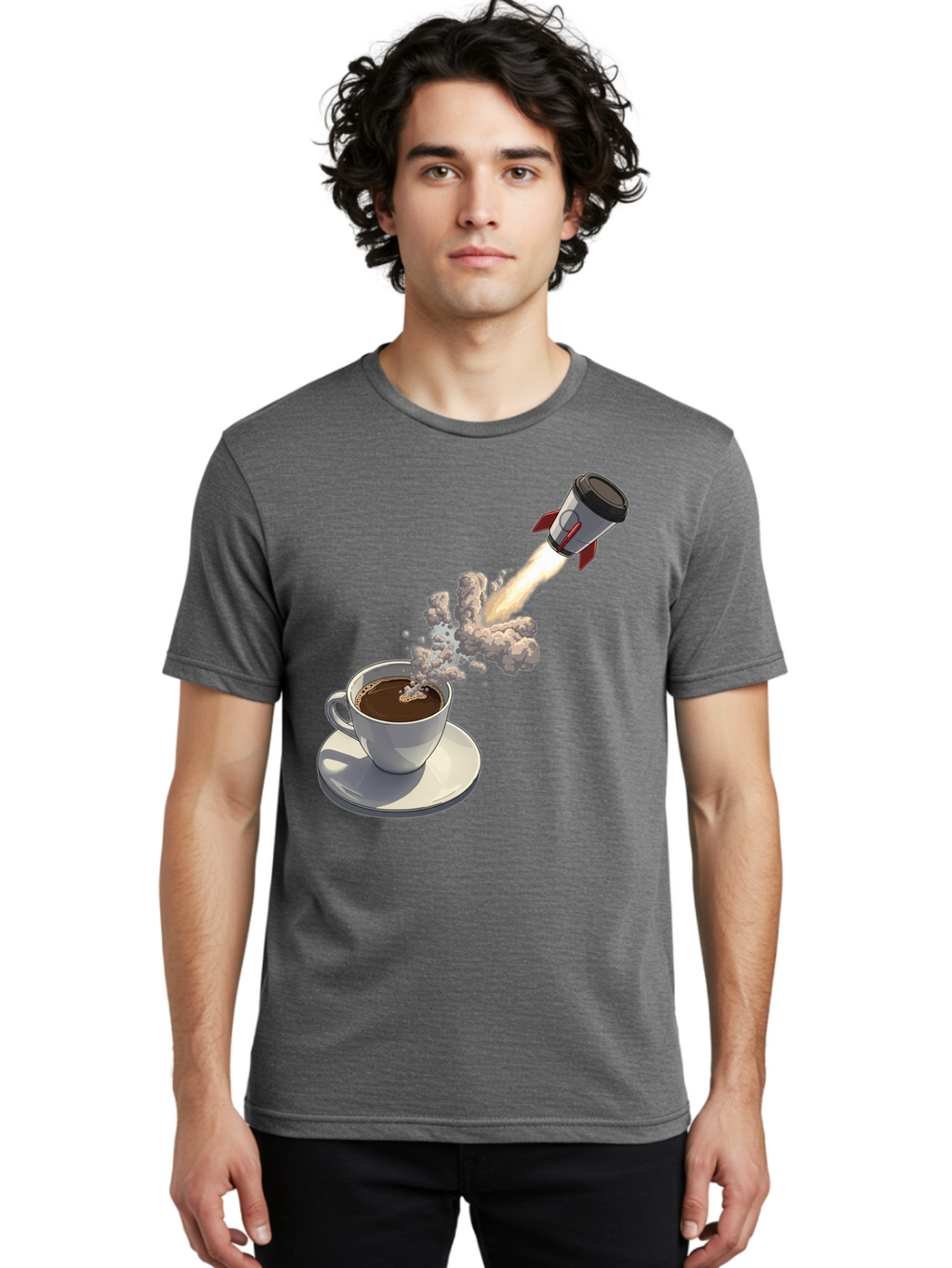 Coffee-Cup-Rocket Men'S Graphic Tee, 100% Cotton, Comfortable Casual Summer Wear, Machine Washable, Vintage Camera, Old Camera, Antique Camera, Black Camera, Classic Photography, Photography Equipment, Nostalgic Device, Film Camera, Camera Art Bam082