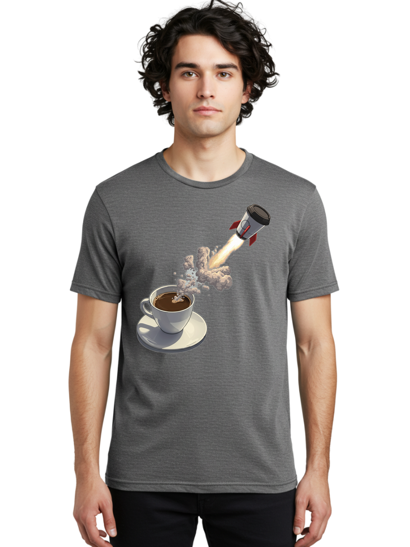 Coffee-Cup-Rocket Men'S Graphic Tee, 100% Cotton, Comfortable Casual Summer Wear, Machine Washable, Vintage Camera, Old Camera, Antique Camera, Black Camera, Classic Photography, Photography Equipment, Nostalgic Device, Film Camera, Camera Art Bam082