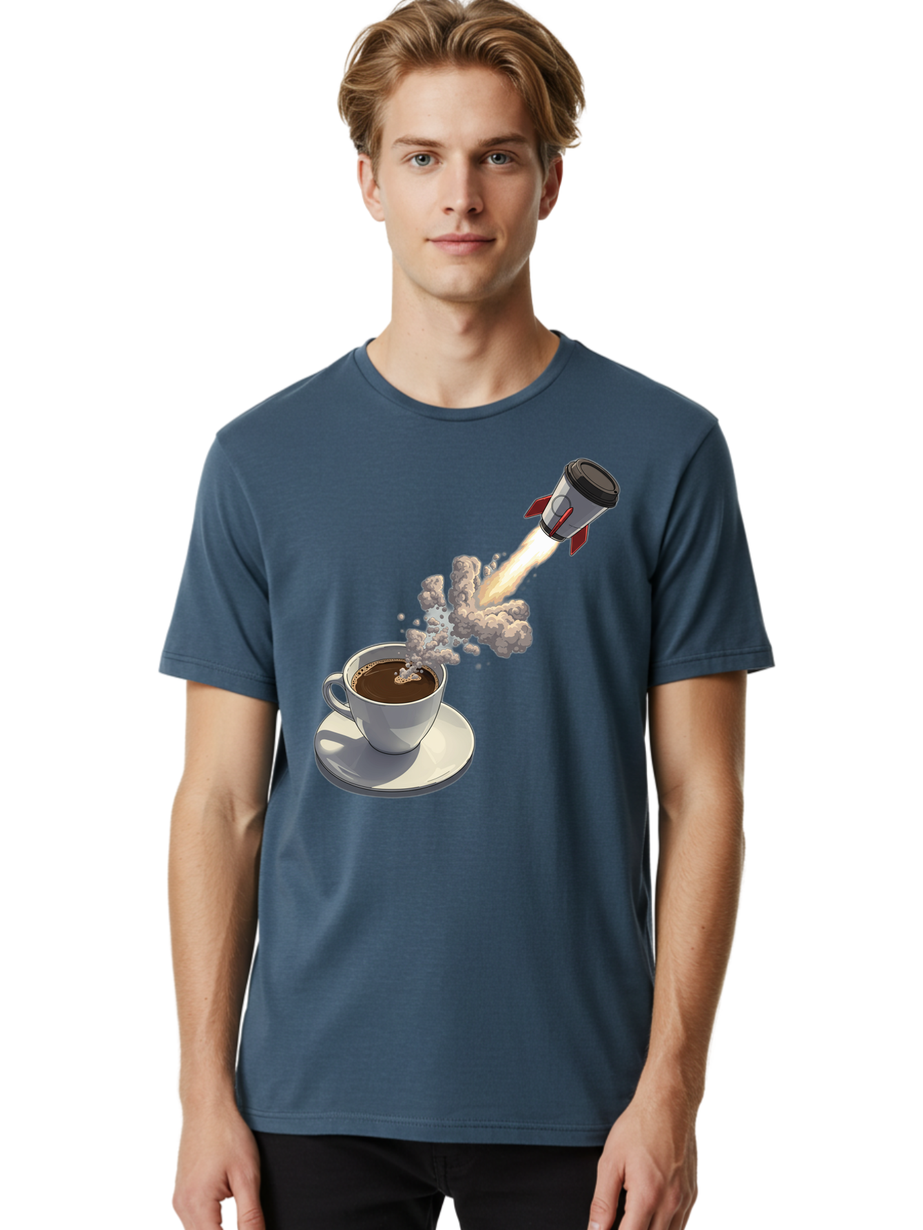 Coffee-Cup-Rocket Men'S Graphic Tee, 100% Cotton, Comfortable Casual Summer Wear, Machine Washable, Vintage Camera, Old Camera, Antique Camera, Black Camera, Classic Photography, Photography Equipment, Nostalgic Device, Film Camera, Camera Art Bam082