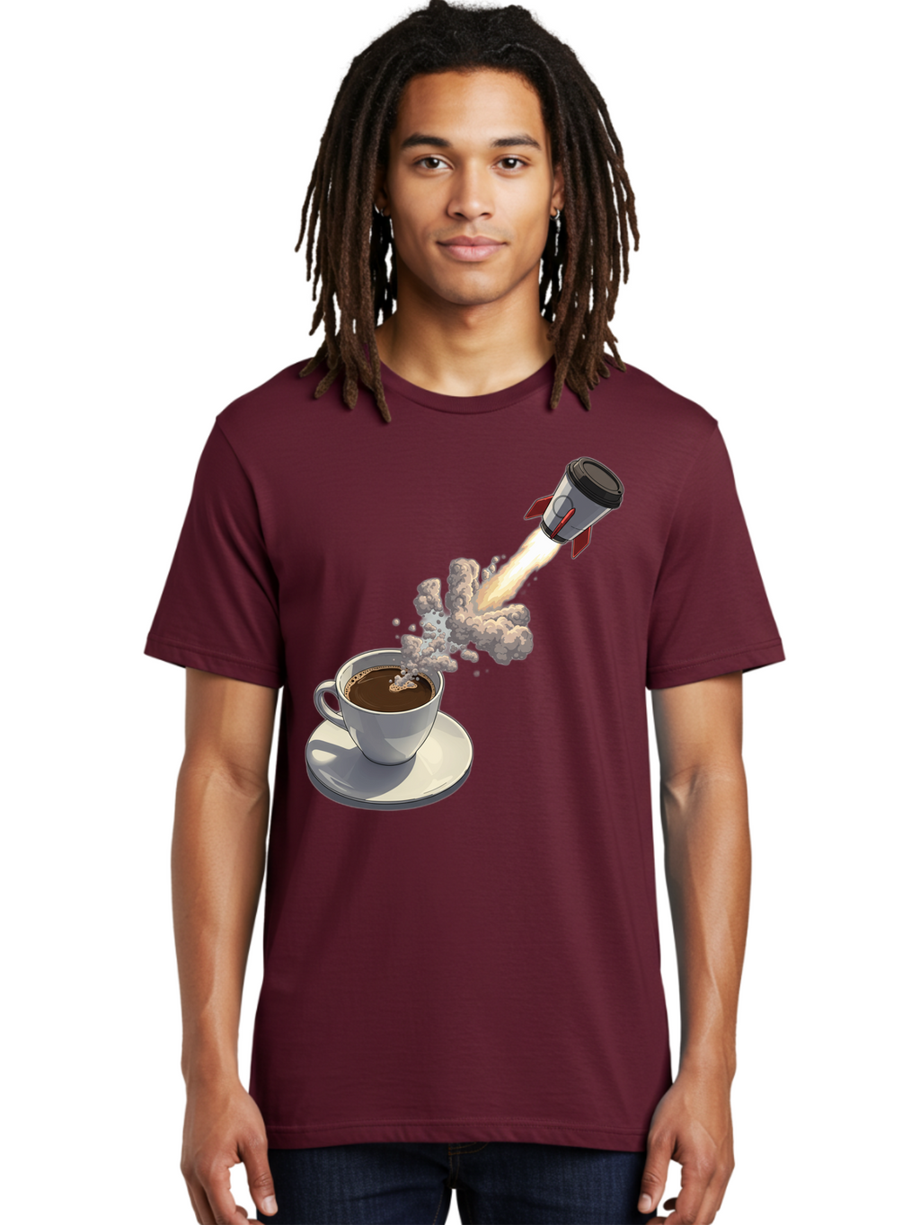 Coffee-Cup-Rocket Men'S Graphic Tee, 100% Cotton, Comfortable Casual Summer Wear, Machine Washable, Vintage Camera, Old Camera, Antique Camera, Black Camera, Classic Photography, Photography Equipment, Nostalgic Device, Film Camera, Camera Art Bam082