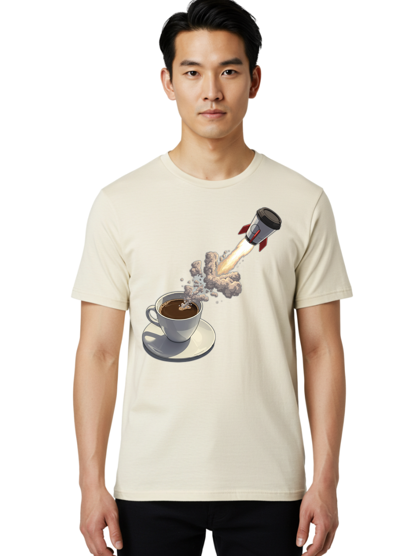 Coffee-Cup-Rocket Men'S Graphic Tee, 100% Cotton, Comfortable Casual Summer Wear, Machine Washable, Vintage Camera, Old Camera, Antique Camera, Black Camera, Classic Photography, Photography Equipment, Nostalgic Device, Film Camera, Camera Art Bam082