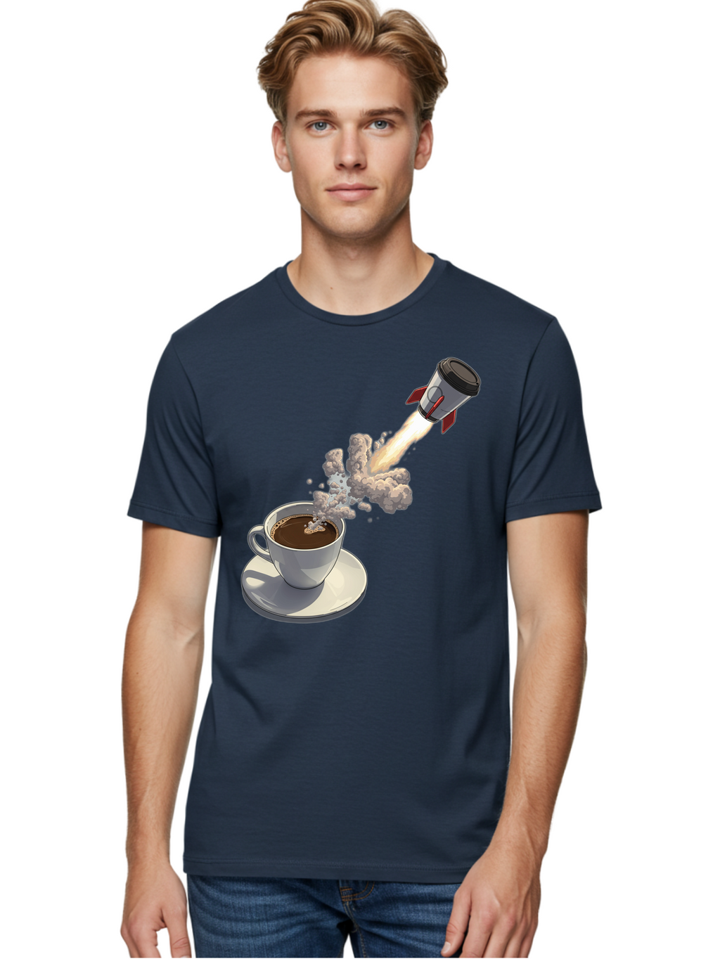 Coffee-Cup-Rocket Men'S Graphic Tee, 100% Cotton, Comfortable Casual Summer Wear, Machine Washable, Vintage Camera, Old Camera, Antique Camera, Black Camera, Classic Photography, Photography Equipment, Nostalgic Device, Film Camera, Camera Art Bam082