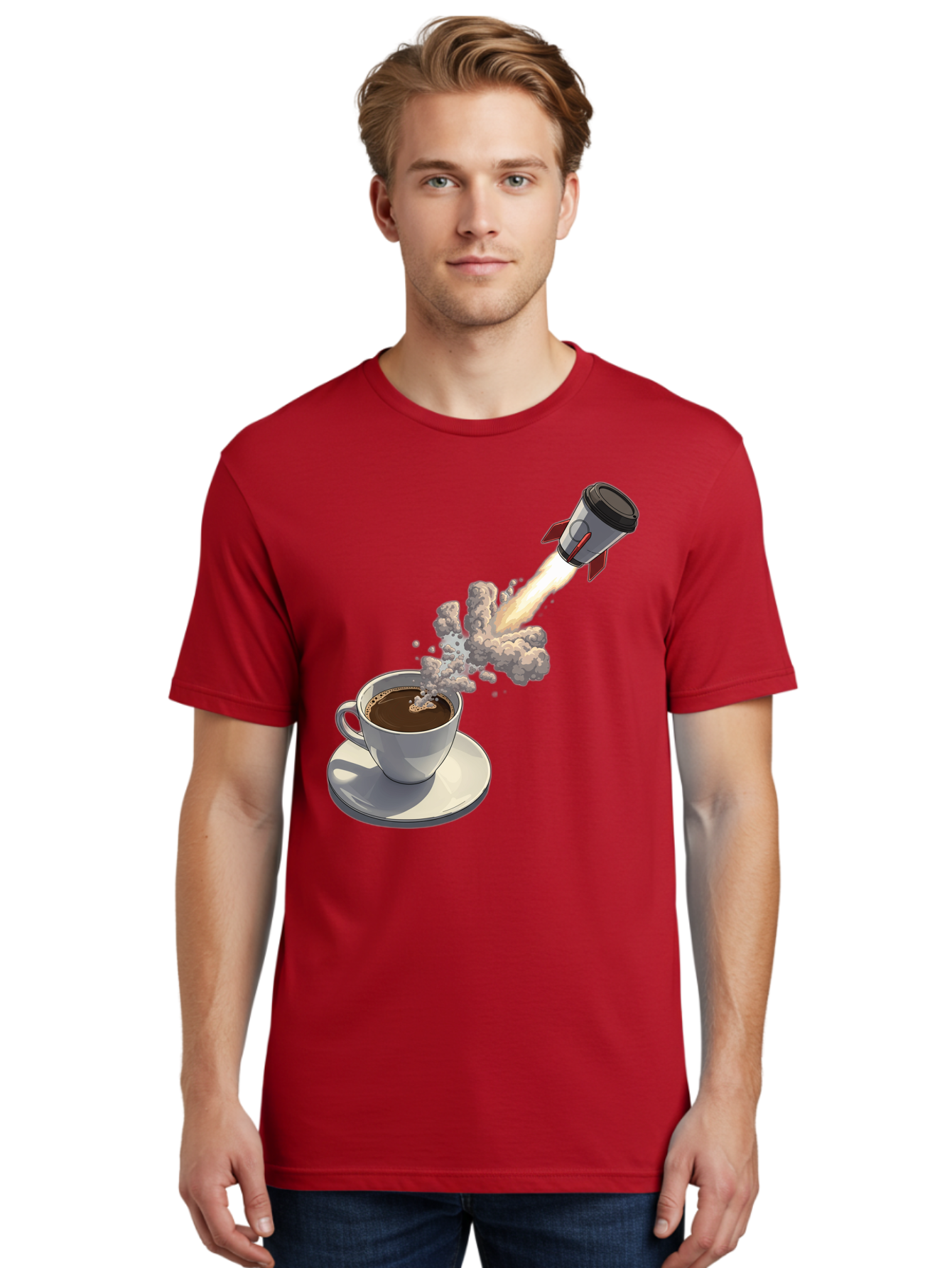 Coffee-Cup-Rocket Men'S Graphic Tee, 100% Cotton, Comfortable Casual Summer Wear, Machine Washable, Vintage Camera, Old Camera, Antique Camera, Black Camera, Classic Photography, Photography Equipment, Nostalgic Device, Film Camera, Camera Art Bam082