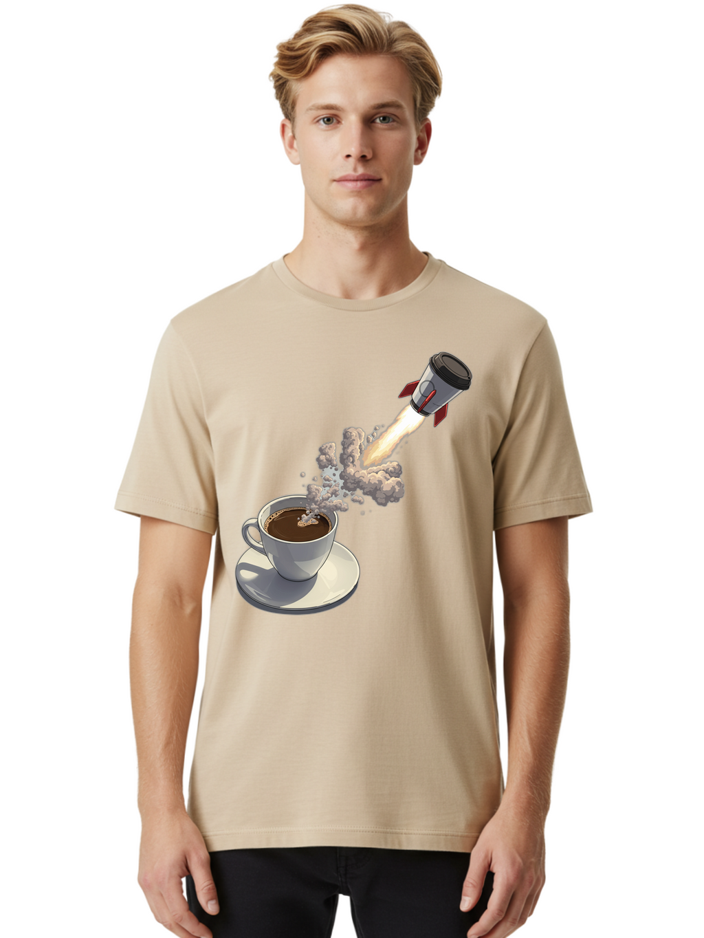 Coffee-Cup-Rocket Men'S Graphic Tee, 100% Cotton, Comfortable Casual Summer Wear, Machine Washable, Vintage Camera, Old Camera, Antique Camera, Black Camera, Classic Photography, Photography Equipment, Nostalgic Device, Film Camera, Camera Art Bam082