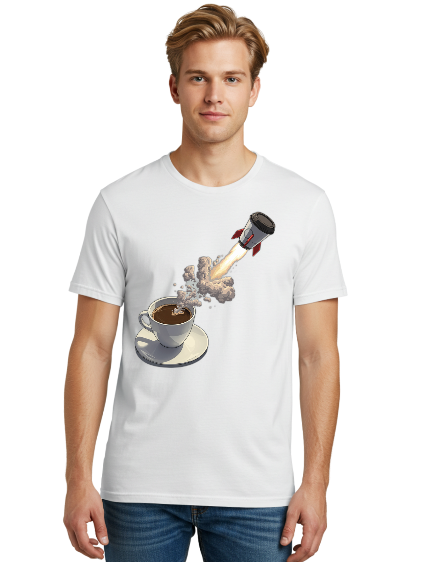 Coffee-Cup-Rocket Men'S Graphic Tee, 100% Cotton, Comfortable Casual Summer Wear, Machine Washable, Vintage Camera, Old Camera, Antique Camera, Black Camera, Classic Photography, Photography Equipment, Nostalgic Device, Film Camera, Camera Art Bam082