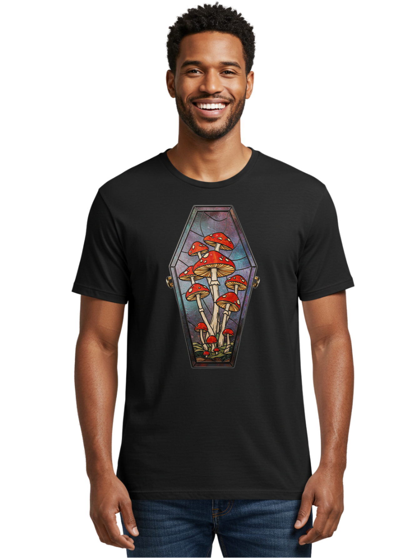Coffin-With-Mushrooms-1 Men'S Graphic Tee, 100% Cotton, Comfortable Casual Summer Wear, Machine Washable, Vintage Camera, Old Camera, Antique Camera, Black Camera, Classic Photography, Photography Equipment, Nostalgic Device, Film Camera, Bam090