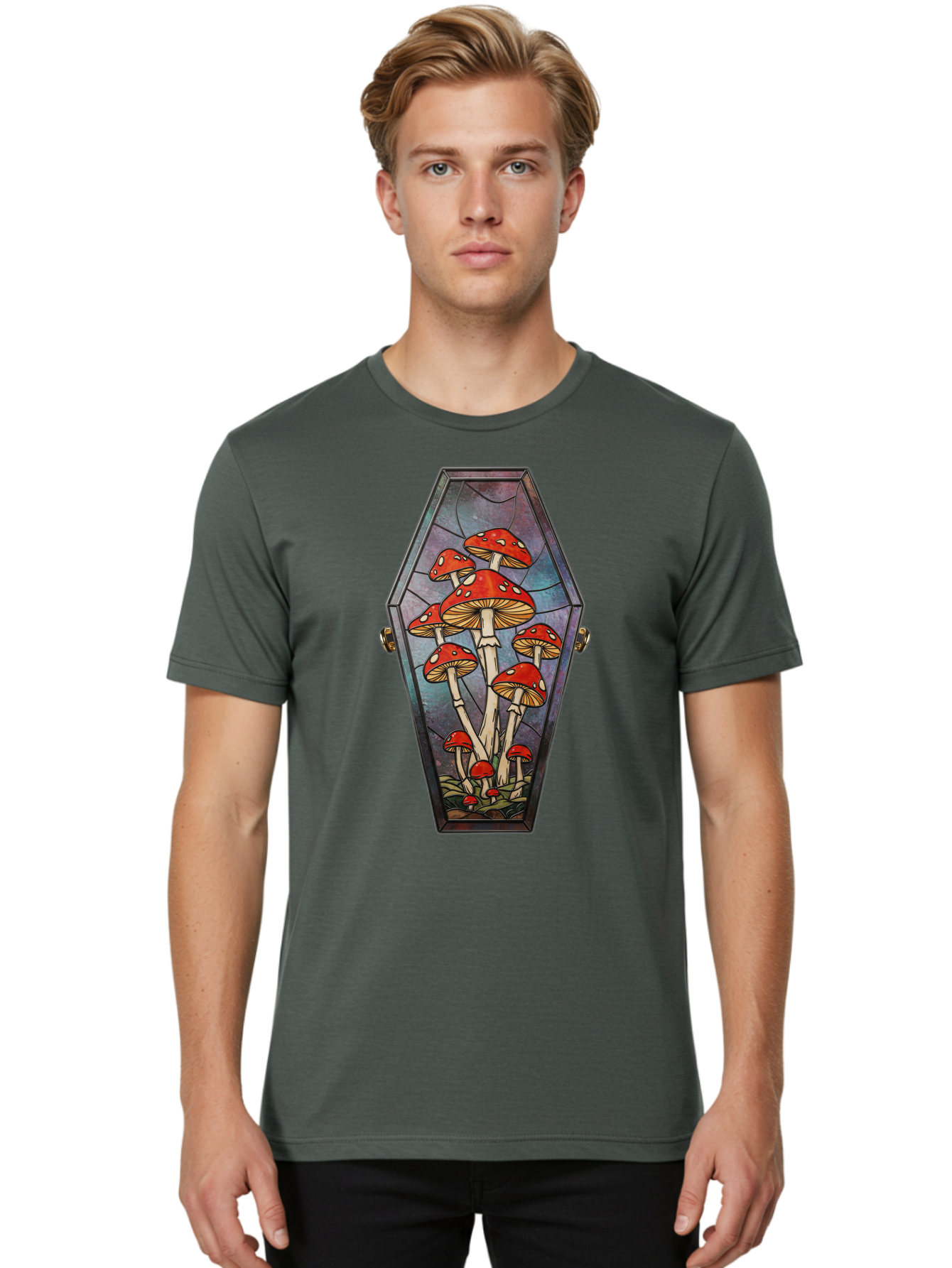 Coffin-With-Mushrooms-1 Men'S Graphic Tee, 100% Cotton, Comfortable Casual Summer Wear, Machine Washable, Vintage Camera, Old Camera, Antique Camera, Black Camera, Classic Photography, Photography Equipment, Nostalgic Device, Film Camera, Bam090
