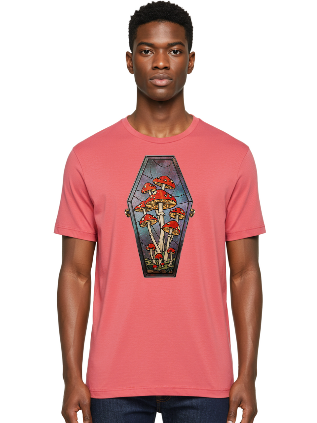 Coffin-With-Mushrooms-1 Men'S Graphic Tee, 100% Cotton, Comfortable Casual Summer Wear, Machine Washable, Vintage Camera, Old Camera, Antique Camera, Black Camera, Classic Photography, Photography Equipment, Nostalgic Device, Film Camera, Bam090