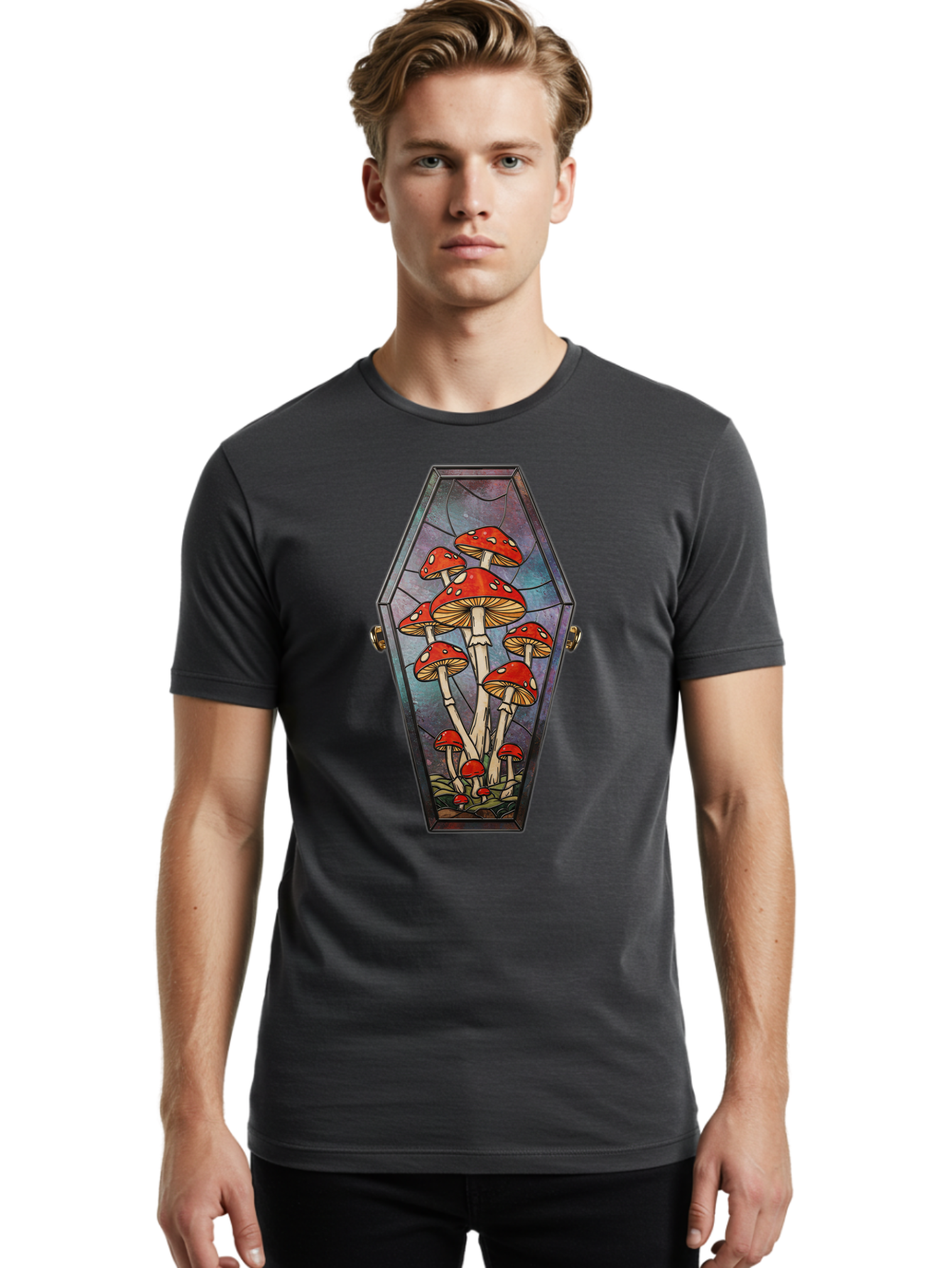 Coffin-With-Mushrooms-1 Men'S Graphic Tee, 100% Cotton, Comfortable Casual Summer Wear, Machine Washable, Vintage Camera, Old Camera, Antique Camera, Black Camera, Classic Photography, Photography Equipment, Nostalgic Device, Film Camera, Bam090