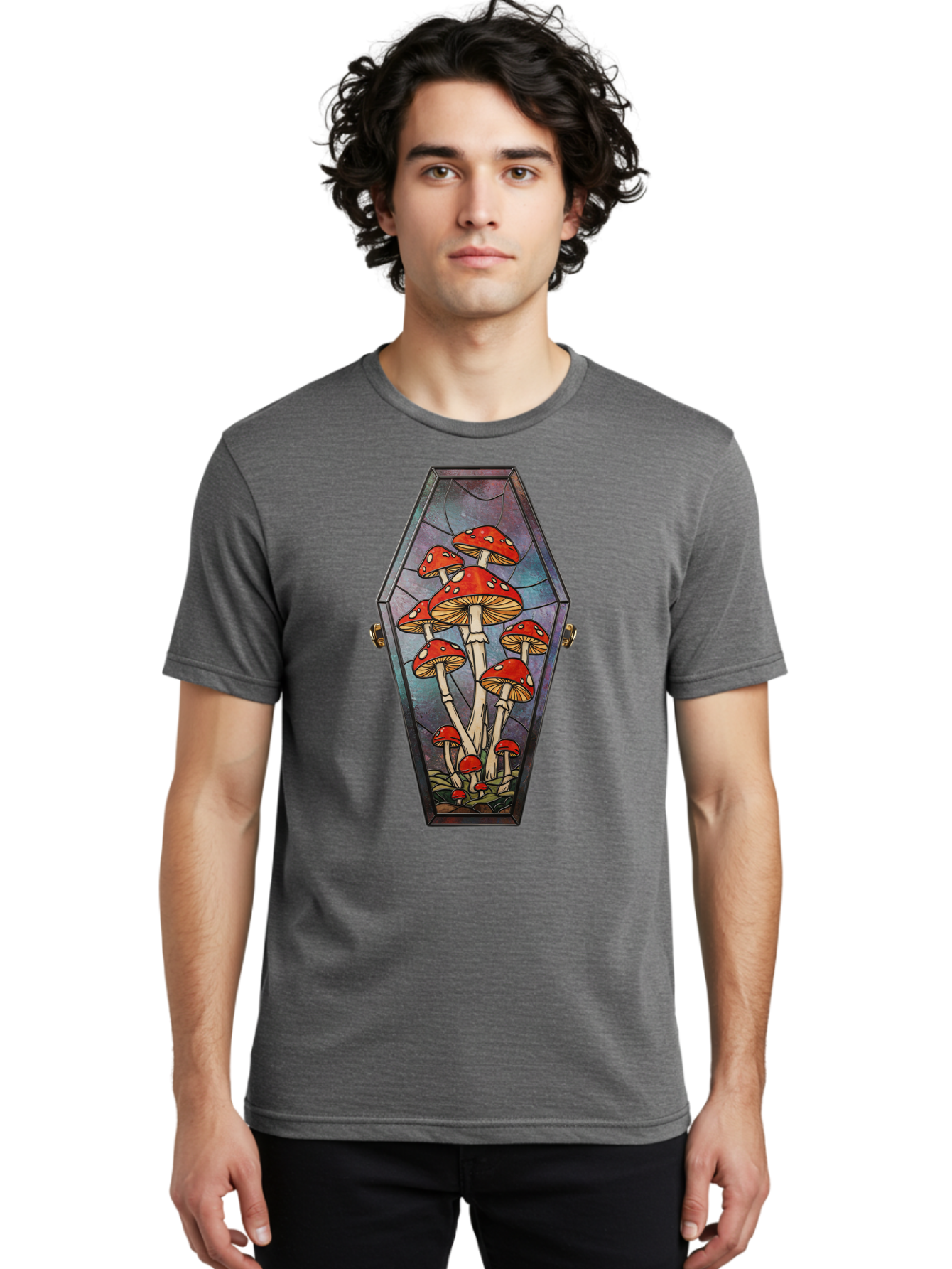 Coffin-With-Mushrooms-1 Men'S Graphic Tee, 100% Cotton, Comfortable Casual Summer Wear, Machine Washable, Vintage Camera, Old Camera, Antique Camera, Black Camera, Classic Photography, Photography Equipment, Nostalgic Device, Film Camera, Bam090