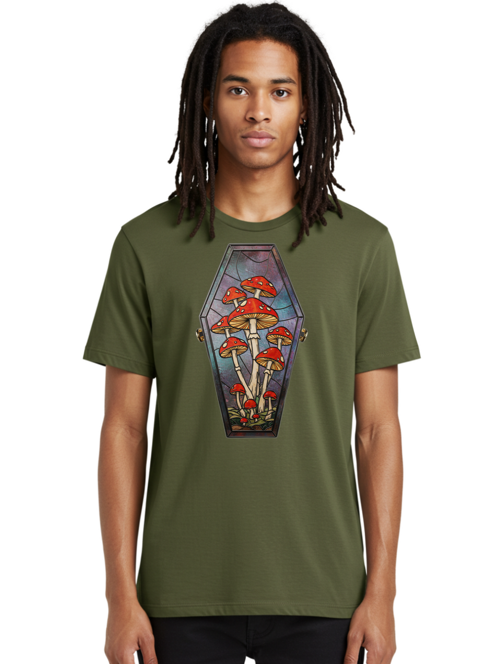 Coffin-With-Mushrooms-1 Men'S Graphic Tee, 100% Cotton, Comfortable Casual Summer Wear, Machine Washable, Vintage Camera, Old Camera, Antique Camera, Black Camera, Classic Photography, Photography Equipment, Nostalgic Device, Film Camera, Bam090