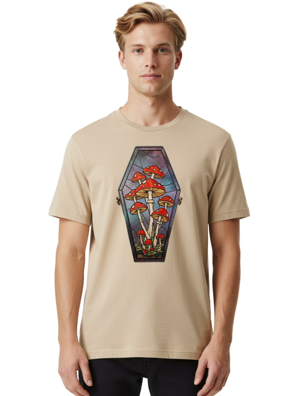 Coffin-With-Mushrooms-1 Men'S Graphic Tee, 100% Cotton, Comfortable Casual Summer Wear, Machine Washable, Vintage Camera, Old Camera, Antique Camera, Black Camera, Classic Photography, Photography Equipment, Nostalgic Device, Film Camera, Bam090
