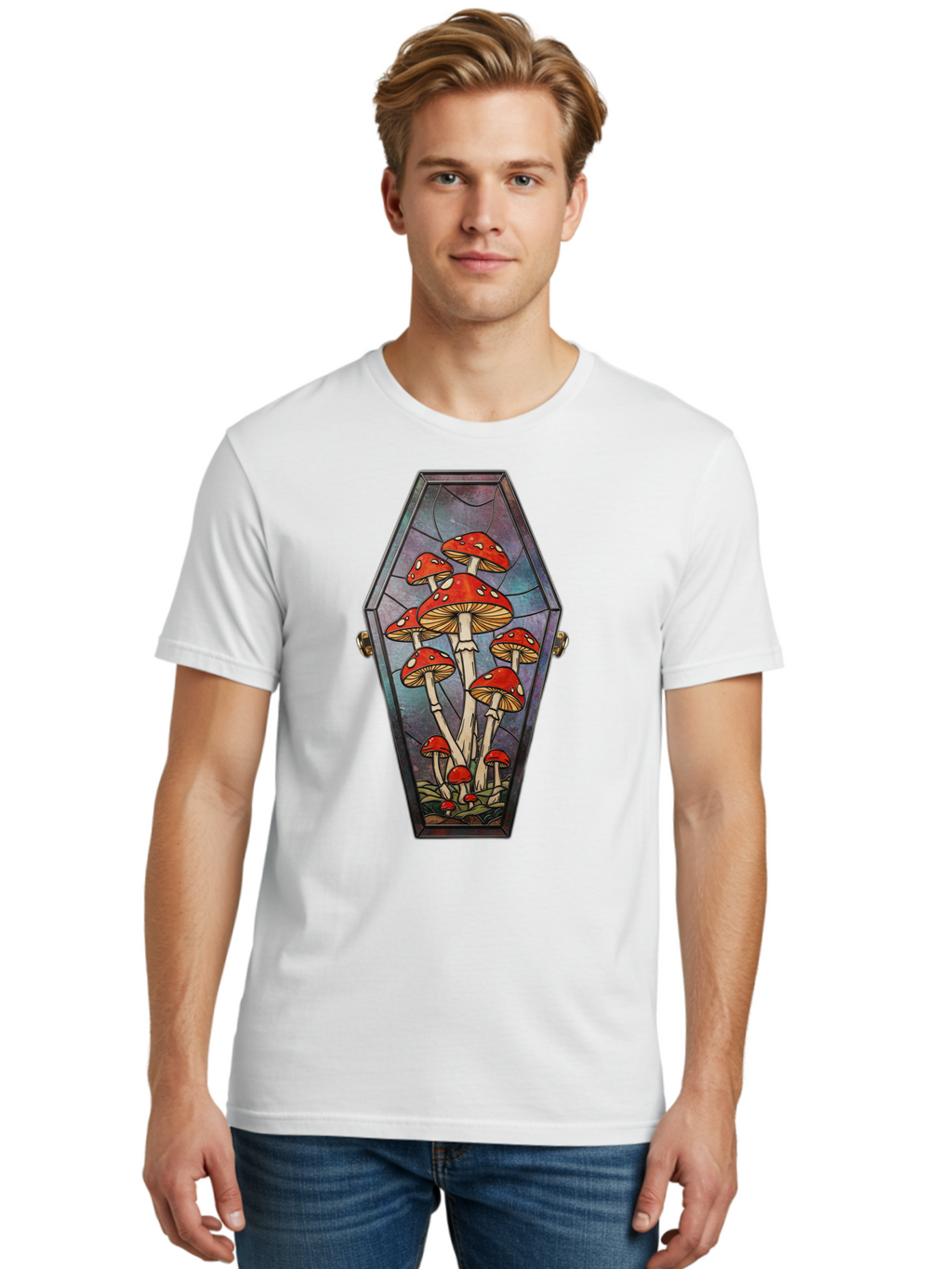 Coffin-With-Mushrooms-1 Men'S Graphic Tee, 100% Cotton, Comfortable Casual Summer Wear, Machine Washable, Vintage Camera, Old Camera, Antique Camera, Black Camera, Classic Photography, Photography Equipment, Nostalgic Device, Film Camera, Bam090