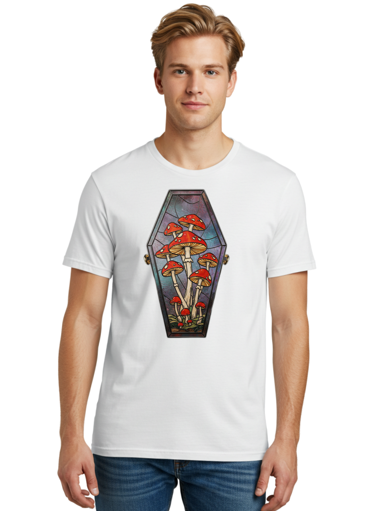 Coffin-With-Mushrooms-1 Men'S Graphic Tee, 100% Cotton, Comfortable Casual Summer Wear, Machine Washable, Vintage Camera, Old Camera, Antique Camera, Black Camera, Classic Photography, Photography Equipment, Nostalgic Device, Film Camera, Bam090