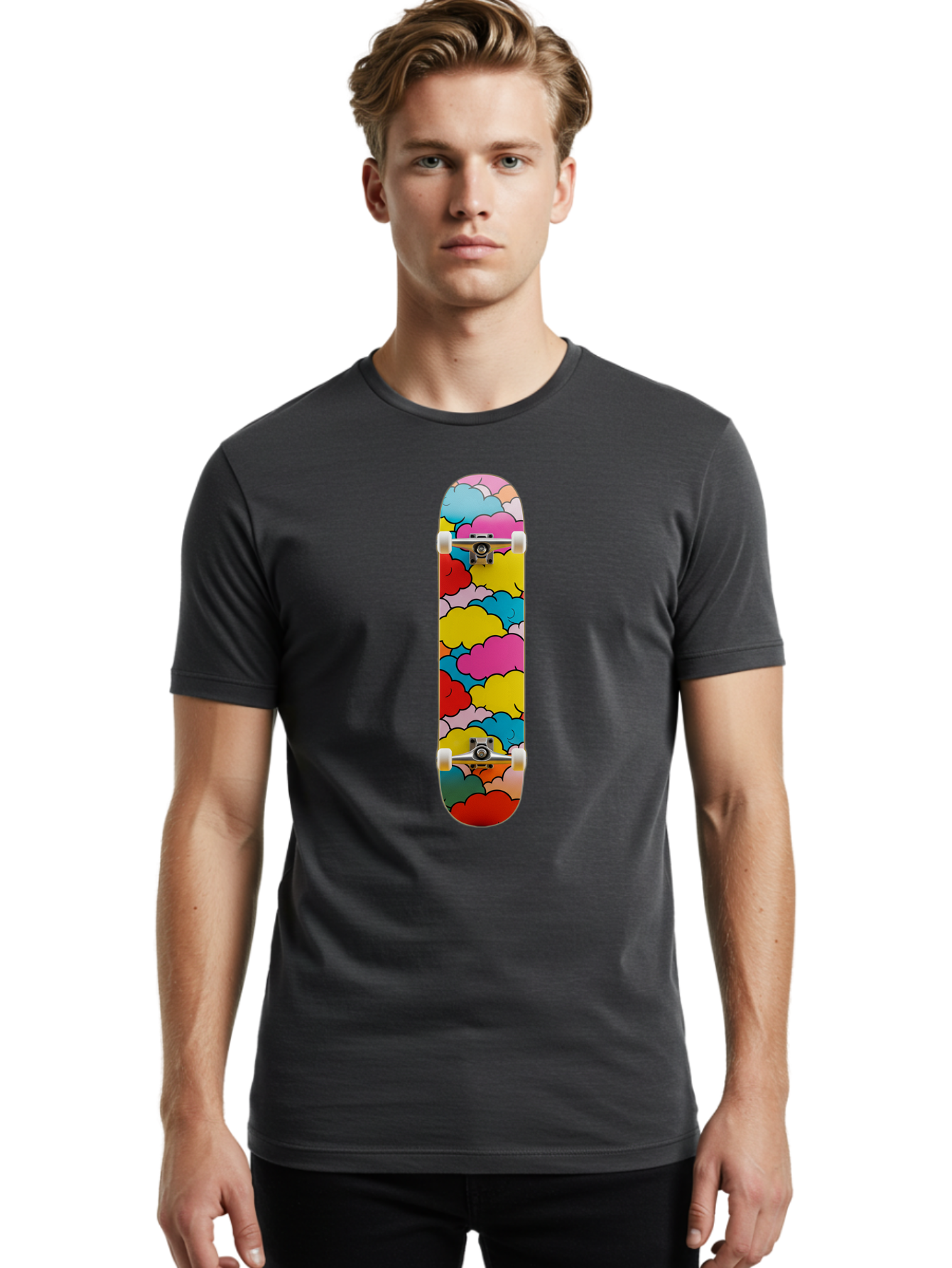Colorful-Clouds-Skateboard Men'S Graphic Tee, 100% Cotton, Comfortable Casual Summer Wear, Machine Washable, Vintage Camera, Old Camera, Antique Camera, Black Camera, Classic Photography, Photography Equipment, Nostalgic Device, Film Camera, Bam097
