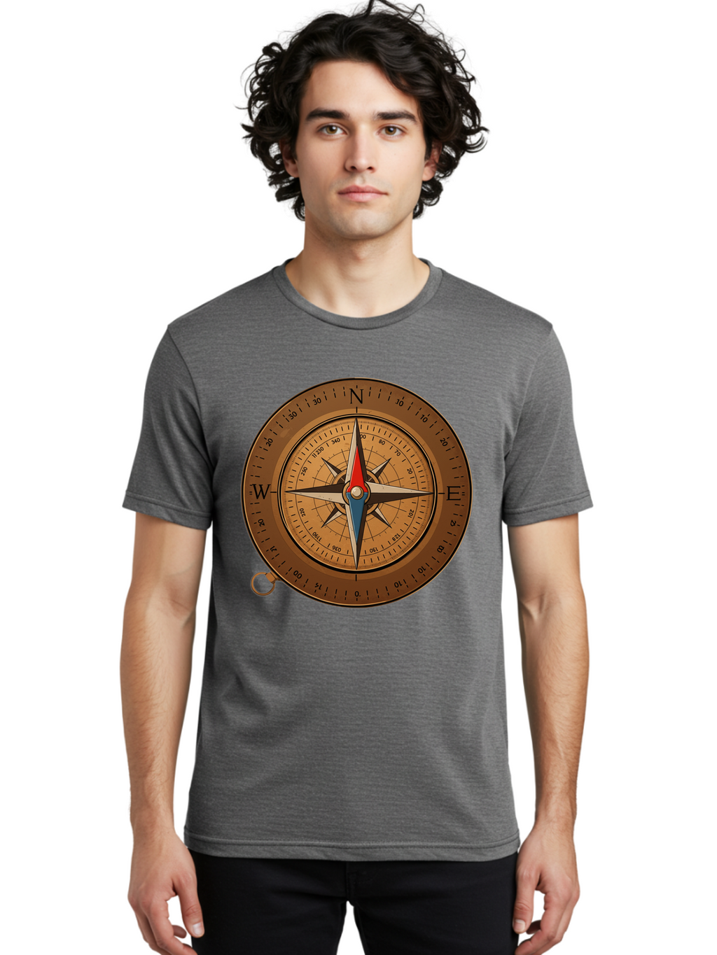 Compass Men'S Graphic Tee, 100% Cotton, Comfortable Casual Summer Wear, Machine Washable, Vintage Camera, Old Camera, Antique Camera, Black Camera, Classic Photography, Photography Equipment, Nostalgic Device, Film Camera, Camera Art Bam102