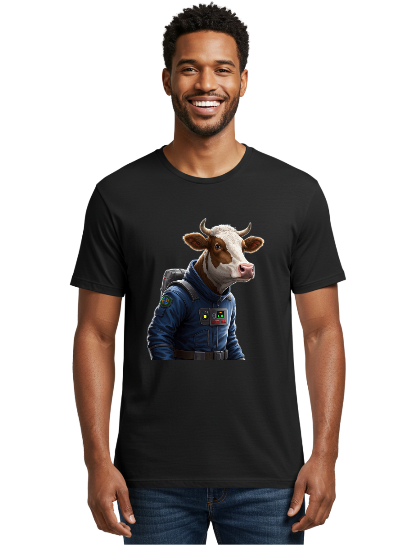 Cow-In-Space-Suit Men'S Graphic Tee, 100% Cotton, Comfortable Casual Summer Wear, Machine Washable, Vintage Camera, Old Camera, Antique Camera, Black Camera, Classic Photography, Photography Equipment, Nostalgic Device, Film Camera, Camera Art Bam117