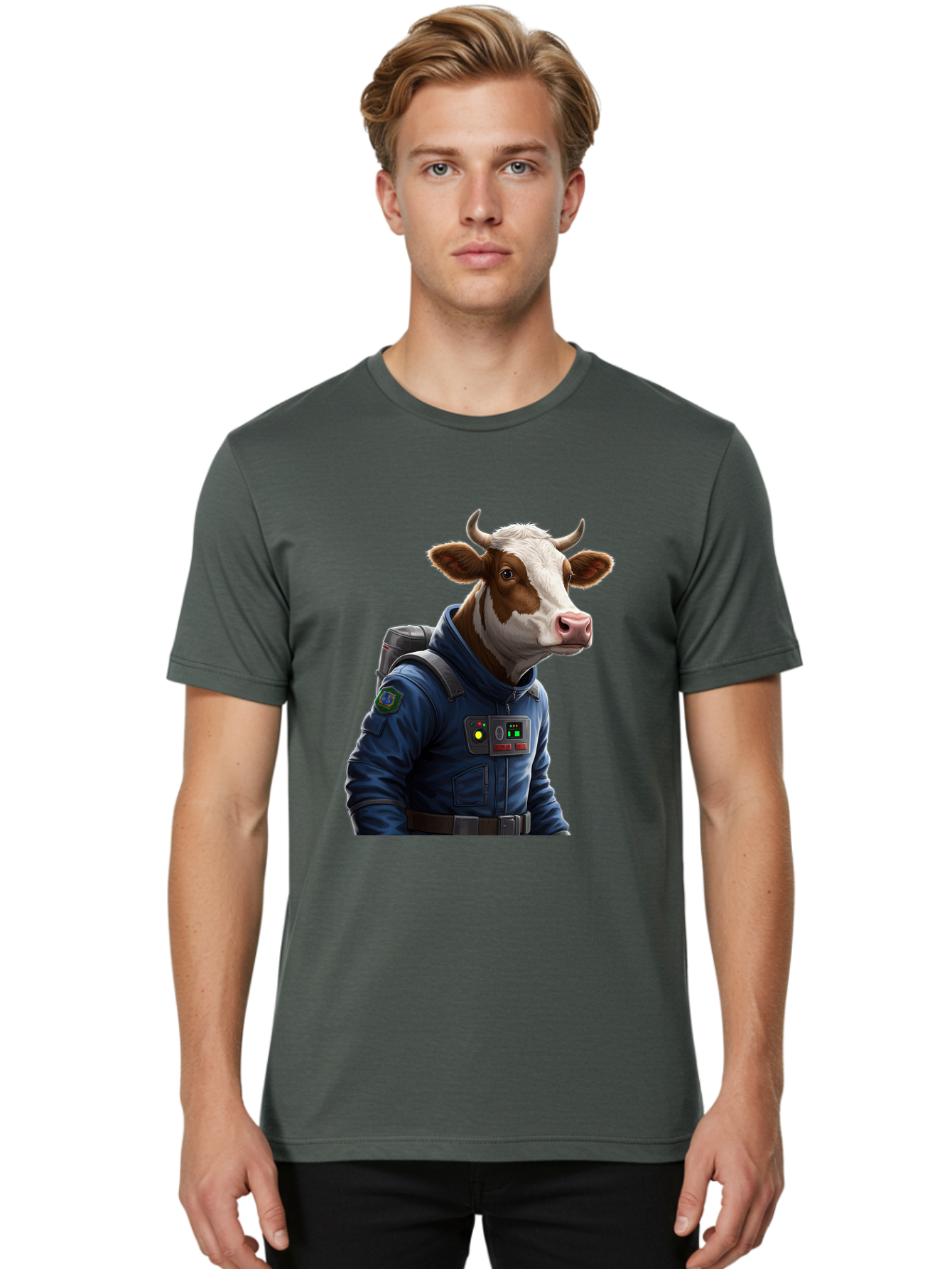 Cow-In-Space-Suit Men'S Graphic Tee, 100% Cotton, Comfortable Casual Summer Wear, Machine Washable, Vintage Camera, Old Camera, Antique Camera, Black Camera, Classic Photography, Photography Equipment, Nostalgic Device, Film Camera, Camera Art Bam117
