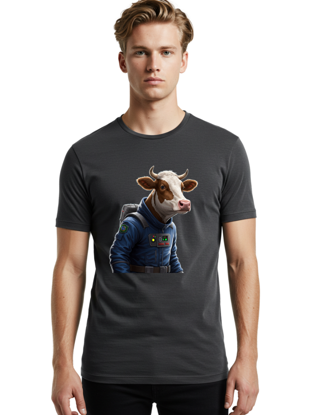 Cow-In-Space-Suit Men'S Graphic Tee, 100% Cotton, Comfortable Casual Summer Wear, Machine Washable, Vintage Camera, Old Camera, Antique Camera, Black Camera, Classic Photography, Photography Equipment, Nostalgic Device, Film Camera, Camera Art Bam117