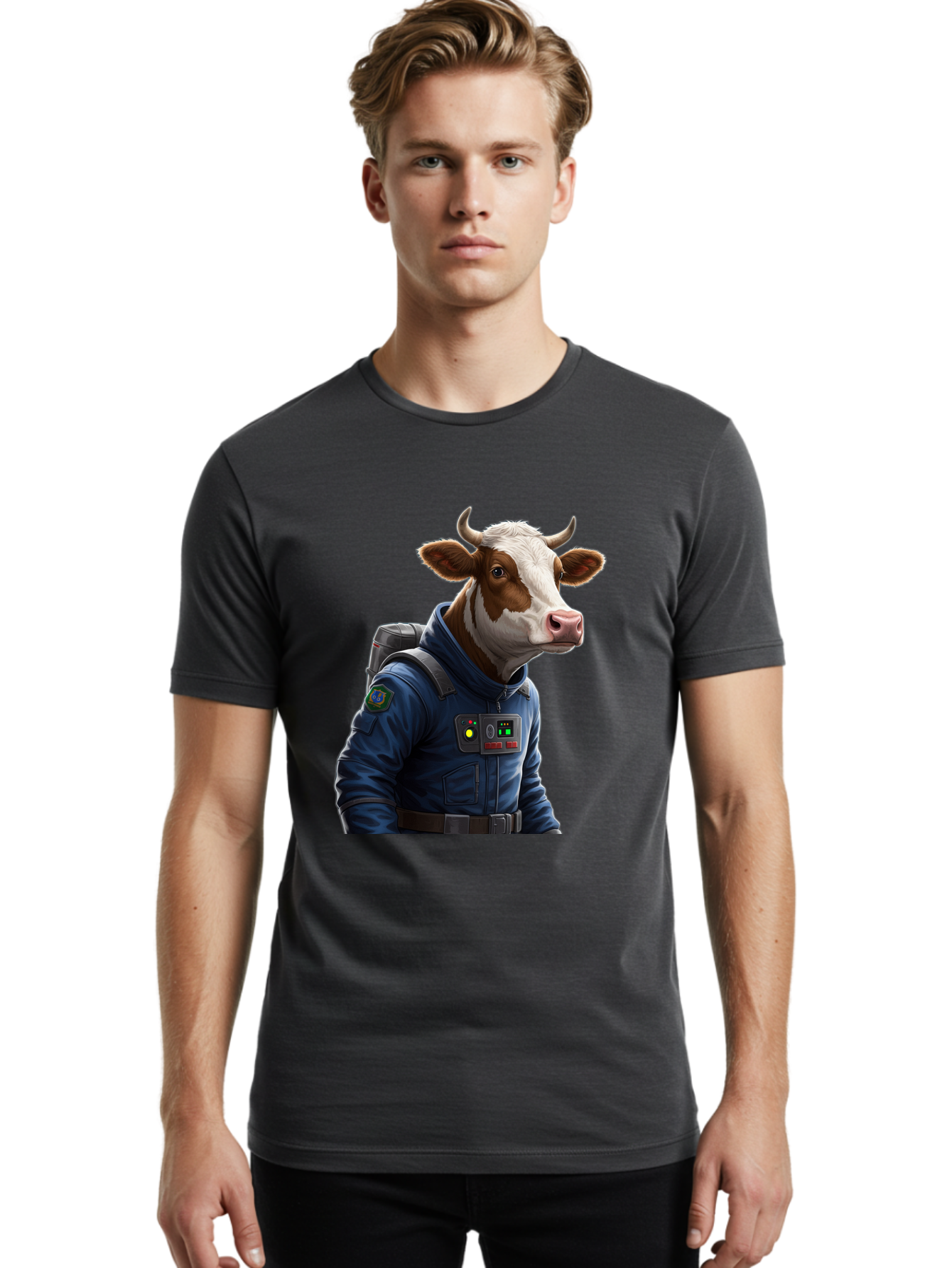 Cow-In-Space-Suit Men'S Graphic Tee, 100% Cotton, Comfortable Casual Summer Wear, Machine Washable, Vintage Camera, Old Camera, Antique Camera, Black Camera, Classic Photography, Photography Equipment, Nostalgic Device, Film Camera, Camera Art Bam117