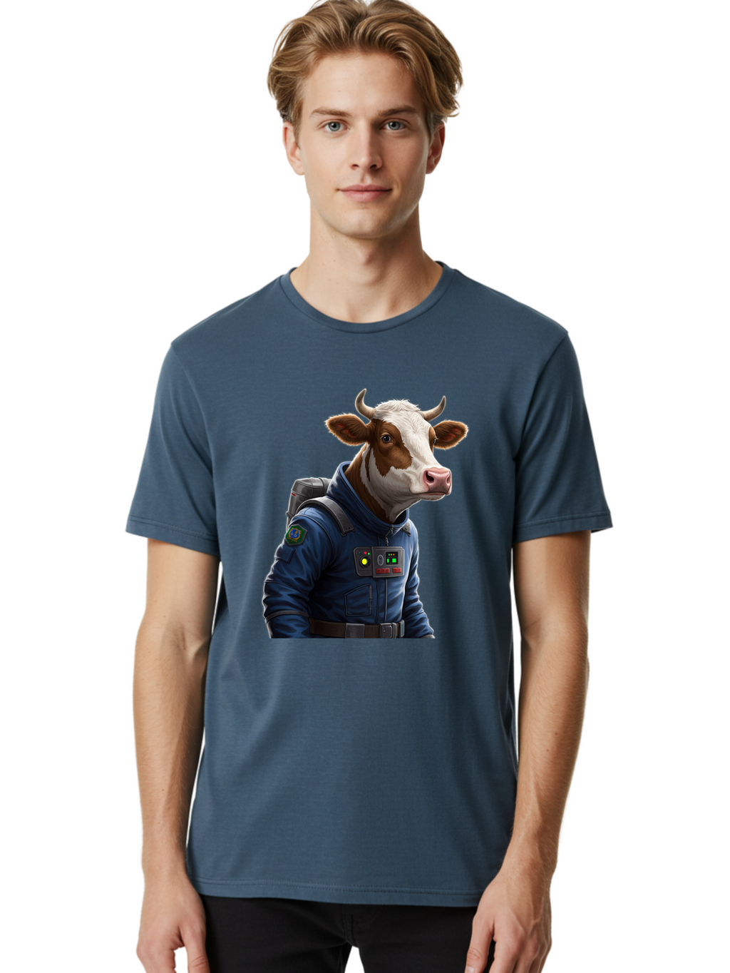 Cow-In-Space-Suit Men'S Graphic Tee, 100% Cotton, Comfortable Casual Summer Wear, Machine Washable, Vintage Camera, Old Camera, Antique Camera, Black Camera, Classic Photography, Photography Equipment, Nostalgic Device, Film Camera, Camera Art Bam117