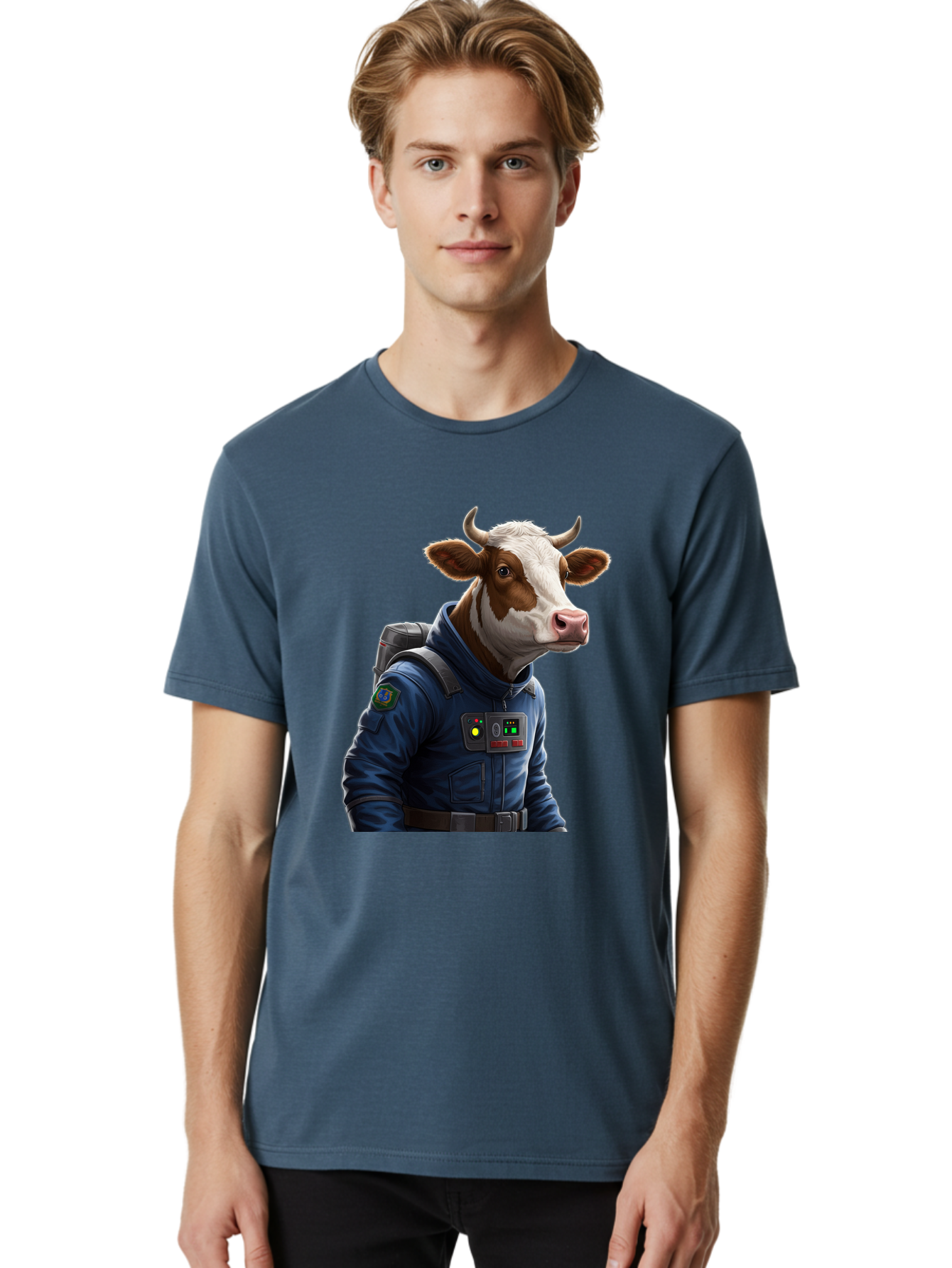 Cow-In-Space-Suit Men'S Graphic Tee, 100% Cotton, Comfortable Casual Summer Wear, Machine Washable, Vintage Camera, Old Camera, Antique Camera, Black Camera, Classic Photography, Photography Equipment, Nostalgic Device, Film Camera, Camera Art Bam117