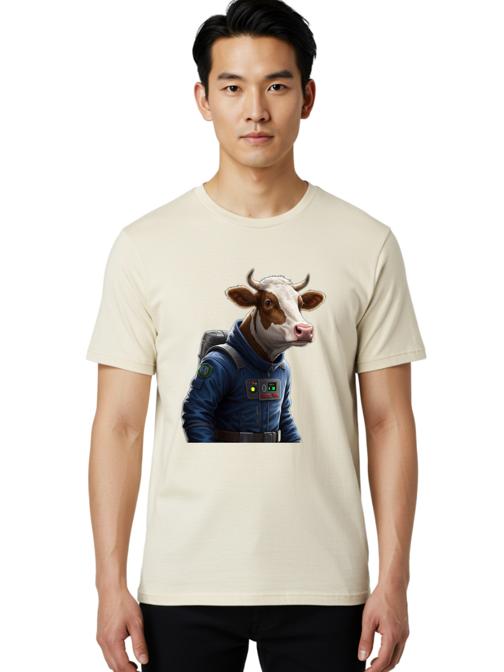 Cow-In-Space-Suit Men'S Graphic Tee, 100% Cotton, Comfortable Casual Summer Wear, Machine Washable, Vintage Camera, Old Camera, Antique Camera, Black Camera, Classic Photography, Photography Equipment, Nostalgic Device, Film Camera, Camera Art Bam117