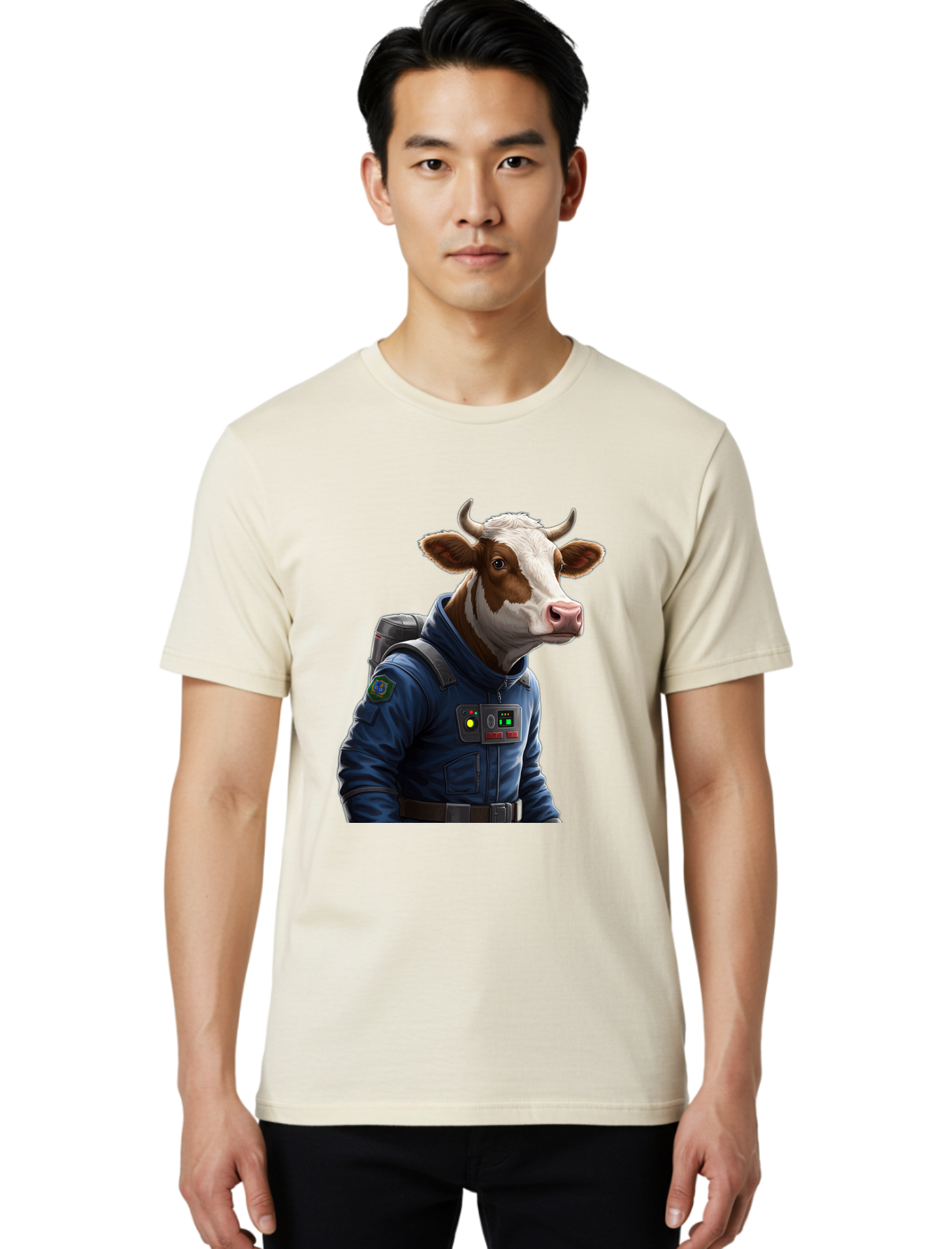 Cow-In-Space-Suit Men'S Graphic Tee, 100% Cotton, Comfortable Casual Summer Wear, Machine Washable, Vintage Camera, Old Camera, Antique Camera, Black Camera, Classic Photography, Photography Equipment, Nostalgic Device, Film Camera, Camera Art Bam117